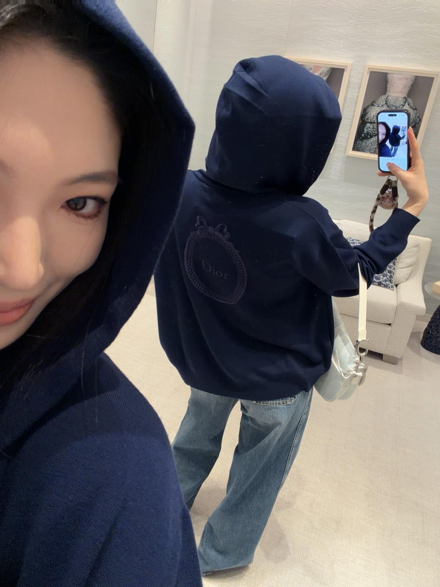CD Embroidered Tracksuit – Saturated Navy Blue Hoodie and Wide-LegTrack Pants Set