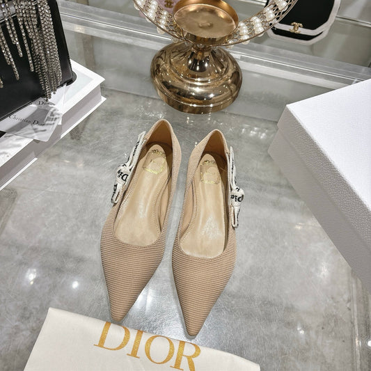 J’Adior Slingback Flat– Nude Technical Fabric with Signature Two-Tone Ribbon