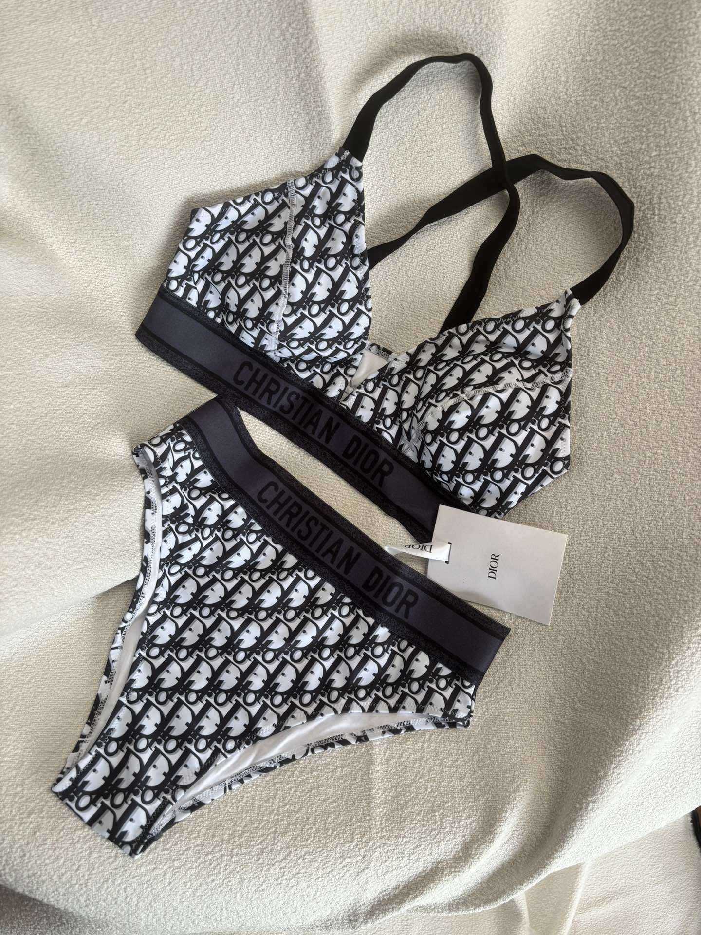 Oblique Technical Bikini Set – Slate Navy Bralette and High-Waisted High-Leg Swimsuit