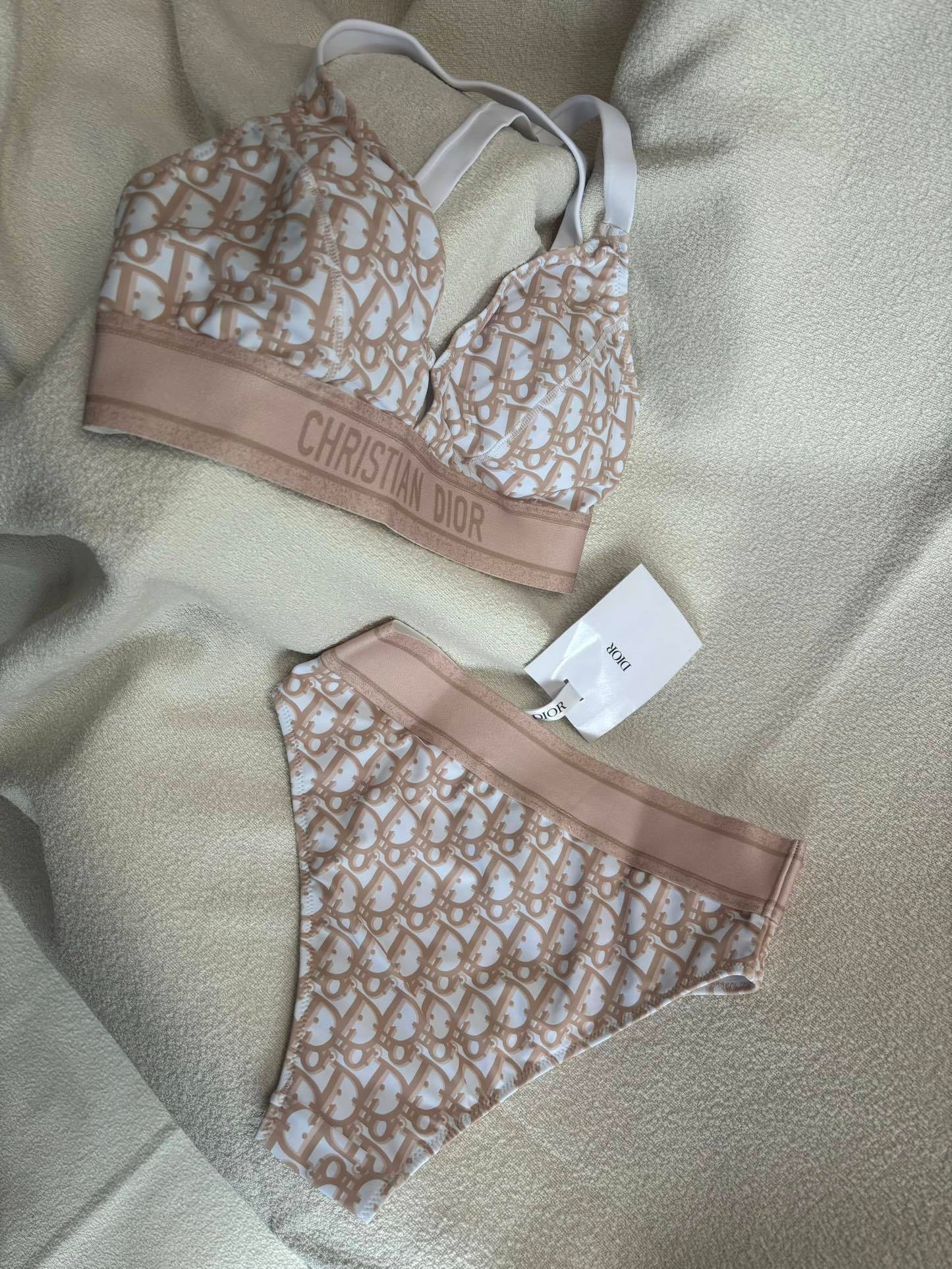 Oblique Technical Bikini Set – Slate Navy Bralette and High-Waisted High-Leg Swimsuit