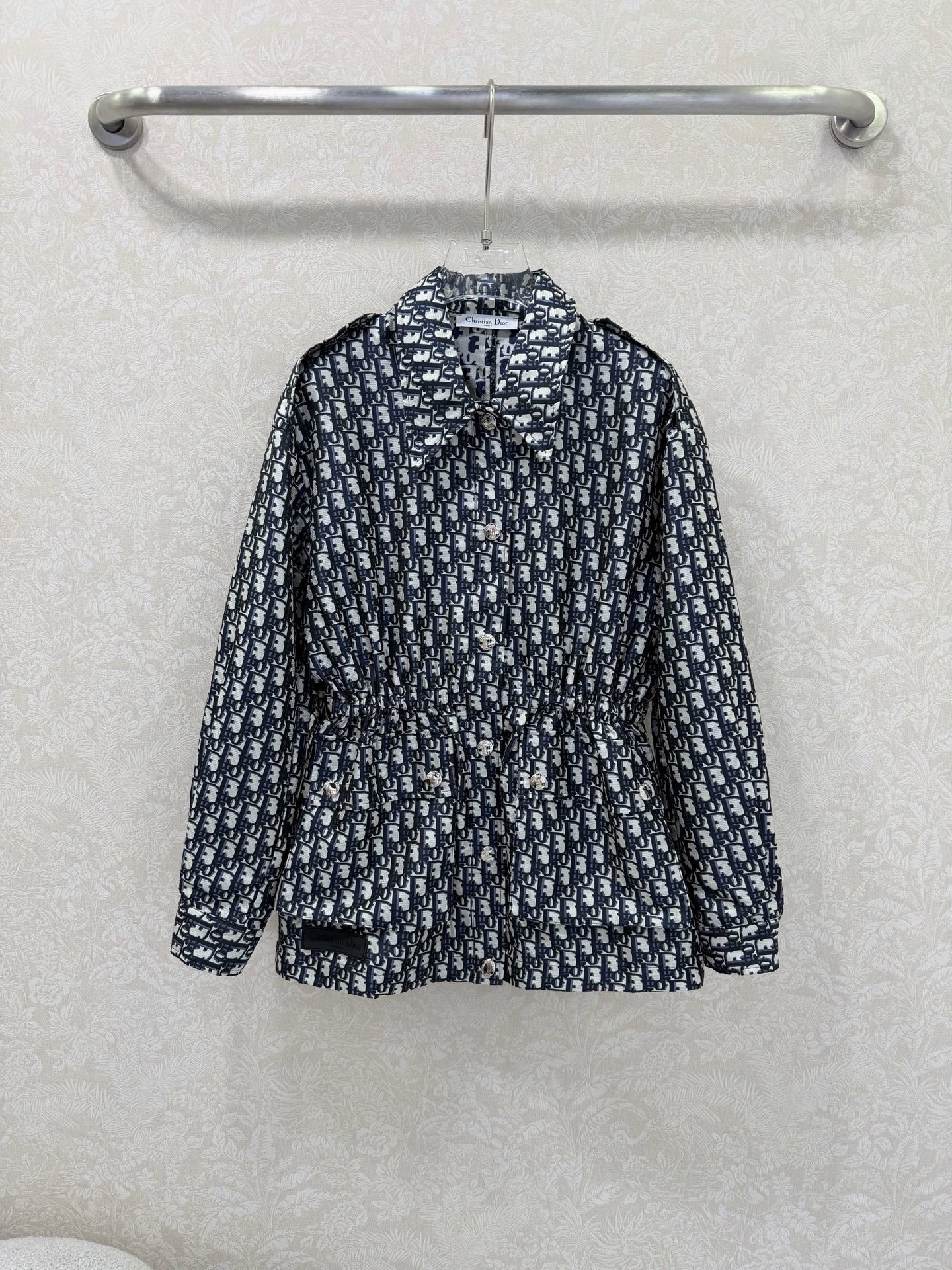Oblique Technical Taffeta Jacket – Slate Blue Monogram Shirt-Jacket with Cinched Waist