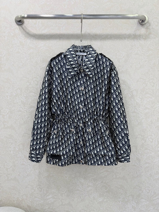 Oblique Technical Taffeta Jacket – Slate Blue Monogram Shirt-Jacket with Cinched Waist