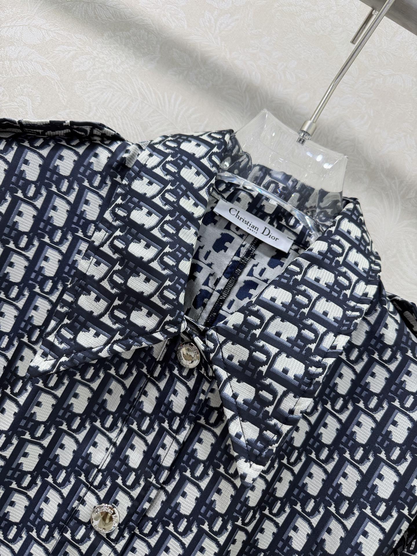 Oblique Technical Taffeta Jacket – Slate Blue Monogram Shirt-Jacket with Cinched Waist