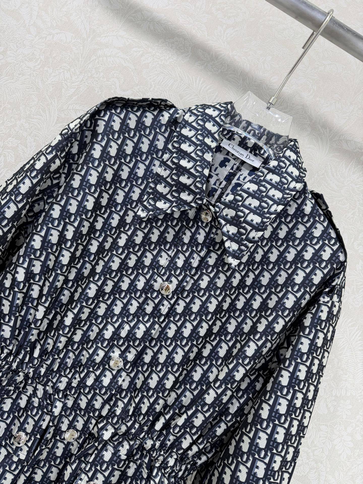 Oblique Technical Taffeta Jacket – Slate Blue Monogram Shirt-Jacket with Cinched Waist