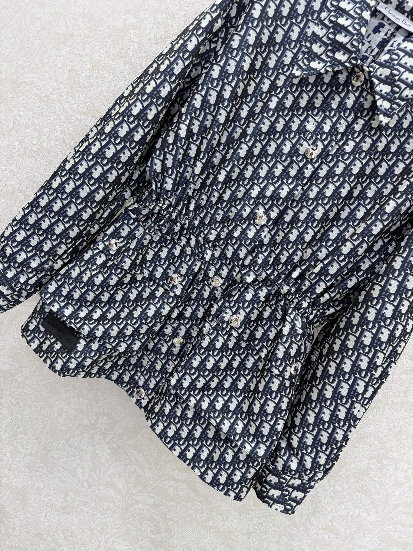 Oblique Technical Taffeta Jacket – Slate Blue Monogram Shirt-Jacket with Cinched Waist