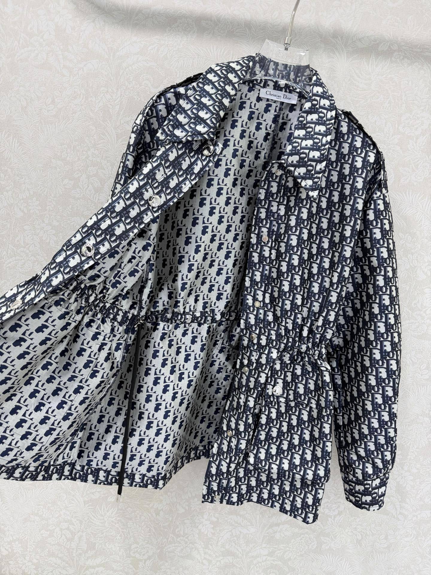 Oblique Technical Taffeta Jacket – Slate Blue Monogram Shirt-Jacket with Cinched Waist