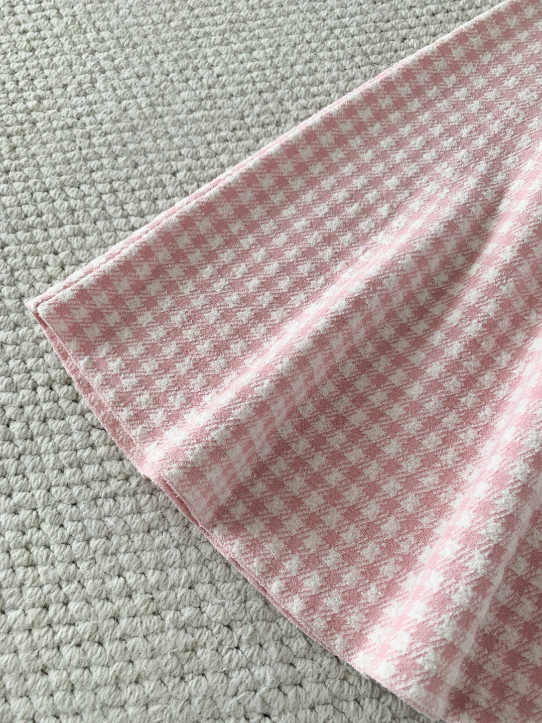Vichy Cotton-Blend Knit Mini Flared Dress – Pastel Pink and White Gingham Dress