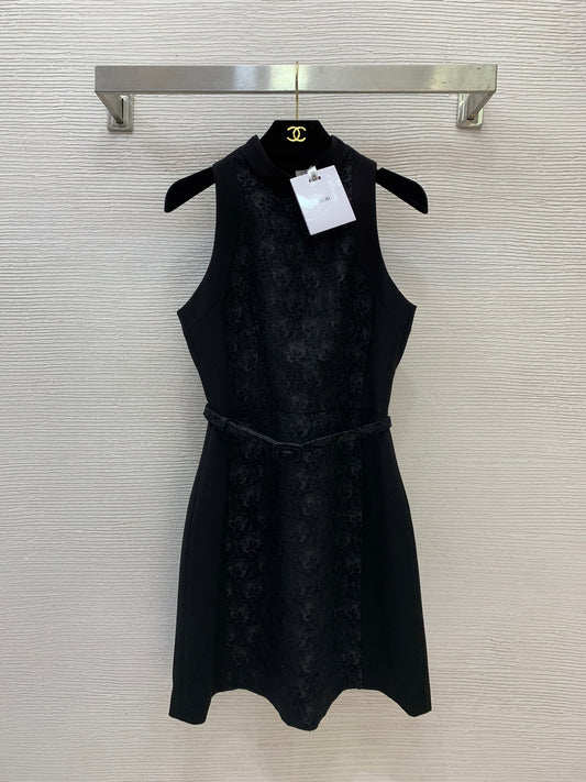 CD Sleeveless Belted Shift Dress – Ecru Textured Floral Jacquard Column Mini Dress