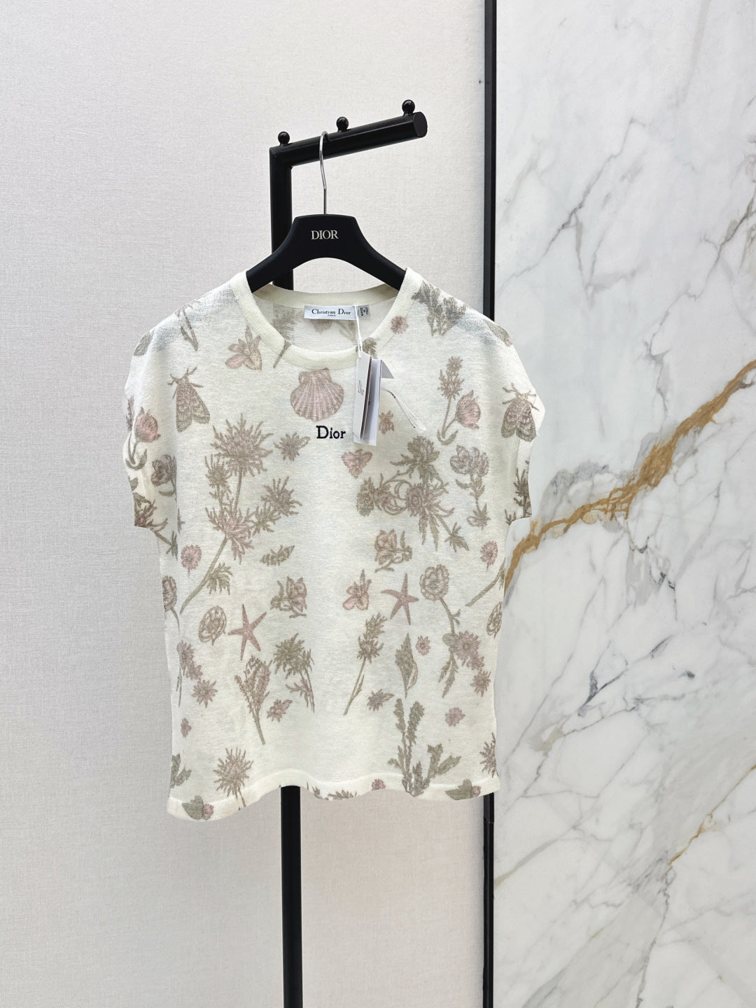 CD Knit Top – Off-White High-Gauge Open-Stitch Jacquard Sweater