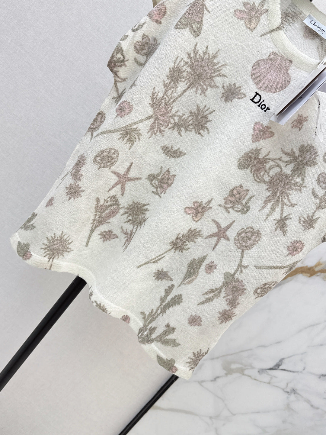 CD Knit Top – Off-White High-Gauge Open-Stitch Jacquard Sweater
