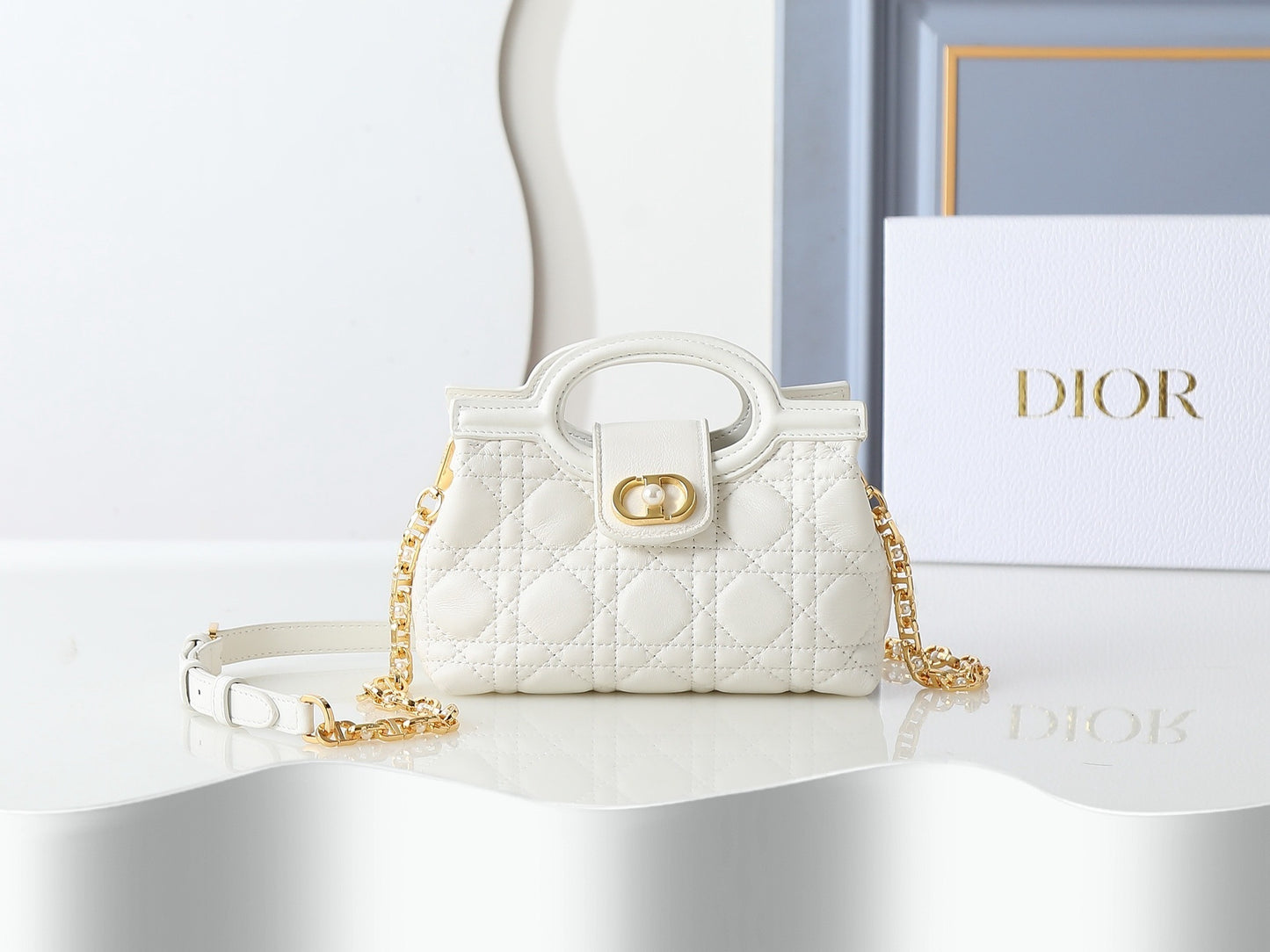 Jolie Top Handle Mini Bag – Cannage Lambskin with Pearl-Embellished CD Clasp