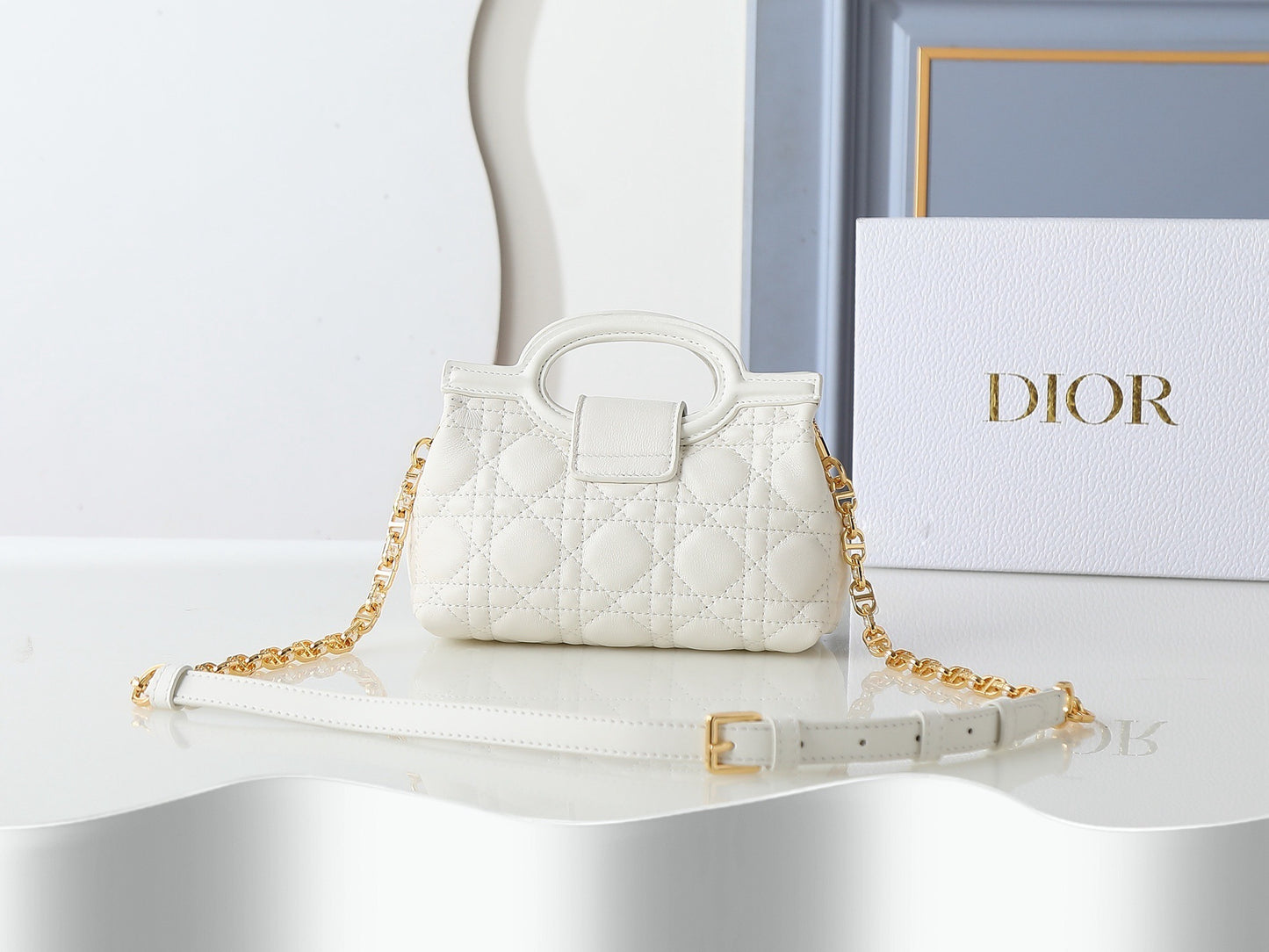 Jolie Top Handle Mini Bag – Cannage Lambskin with Pearl-Embellished CD Clasp