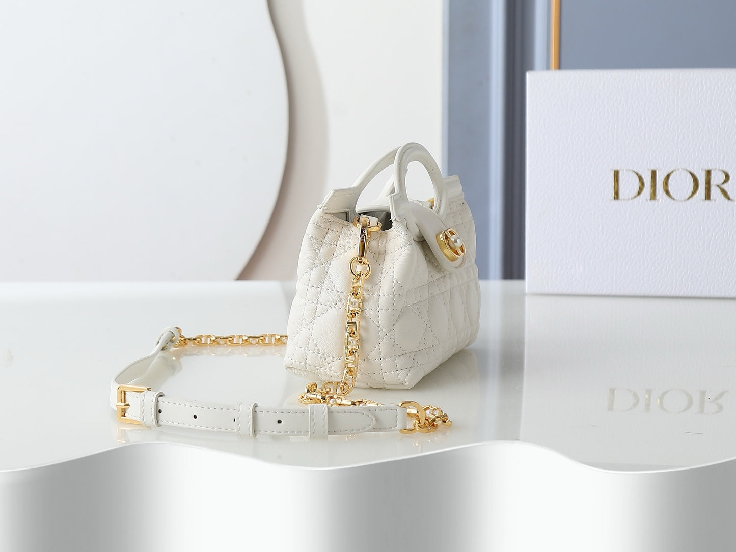 Jolie Top Handle Mini Bag – Cannage Lambskin with Pearl-Embellished CD Clasp