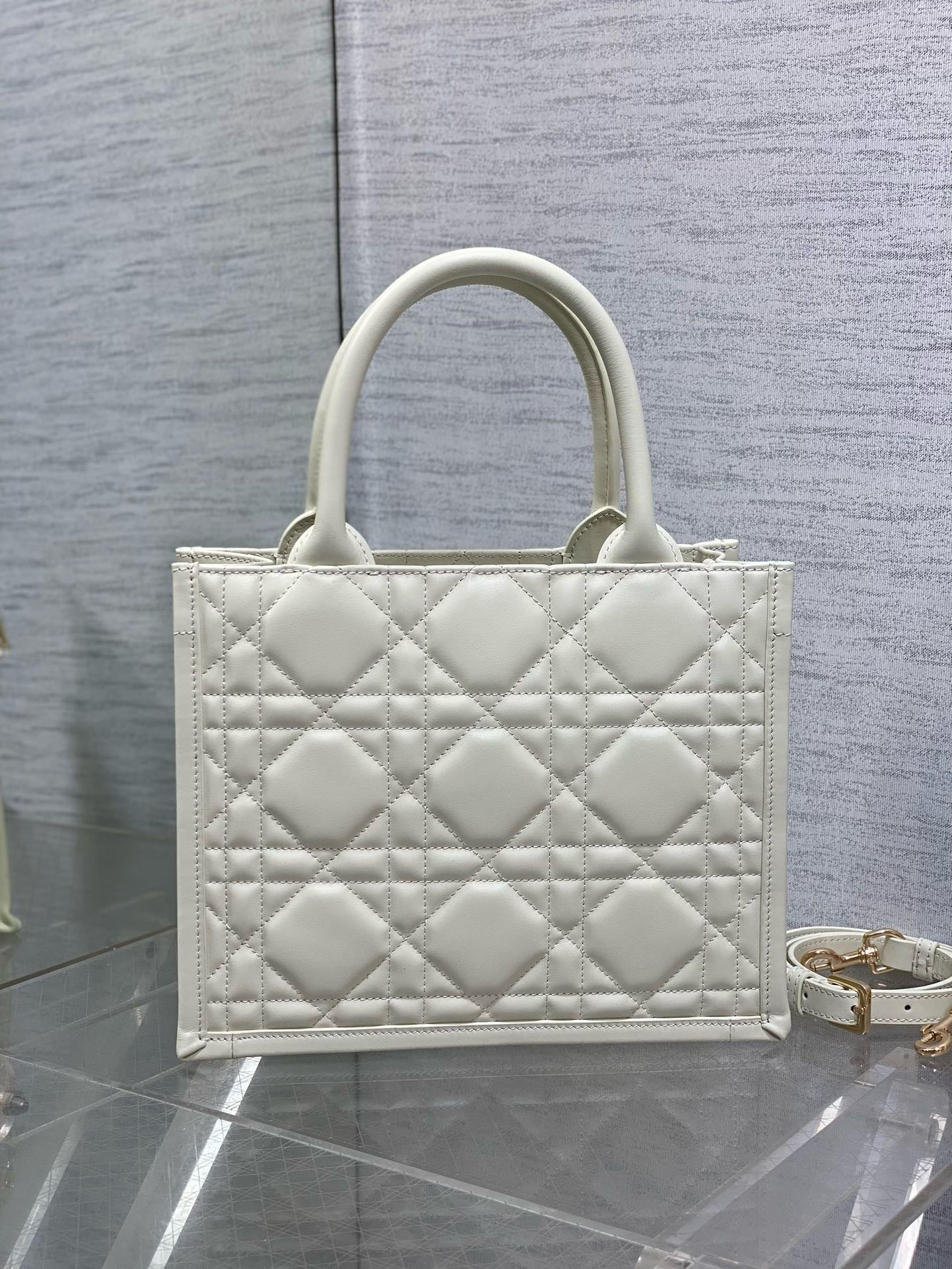 CD Micro Bag – Pristine Latte Off-White Quilted Leather Elongated East-West Clutch