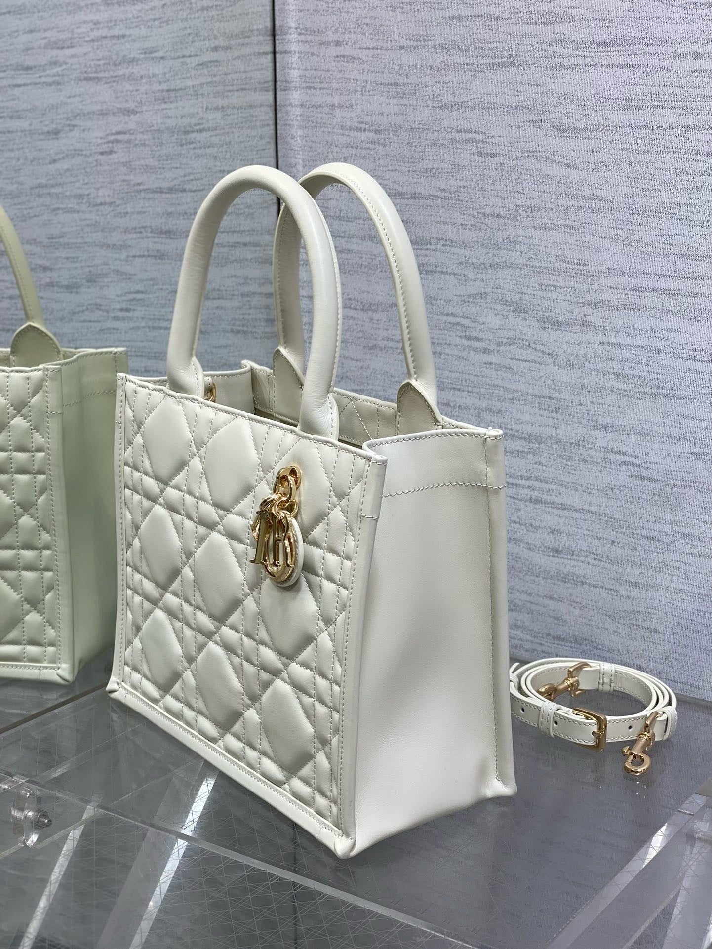 CD Micro Bag – Pristine Latte Off-White Quilted Leather Elongated East-West Clutch