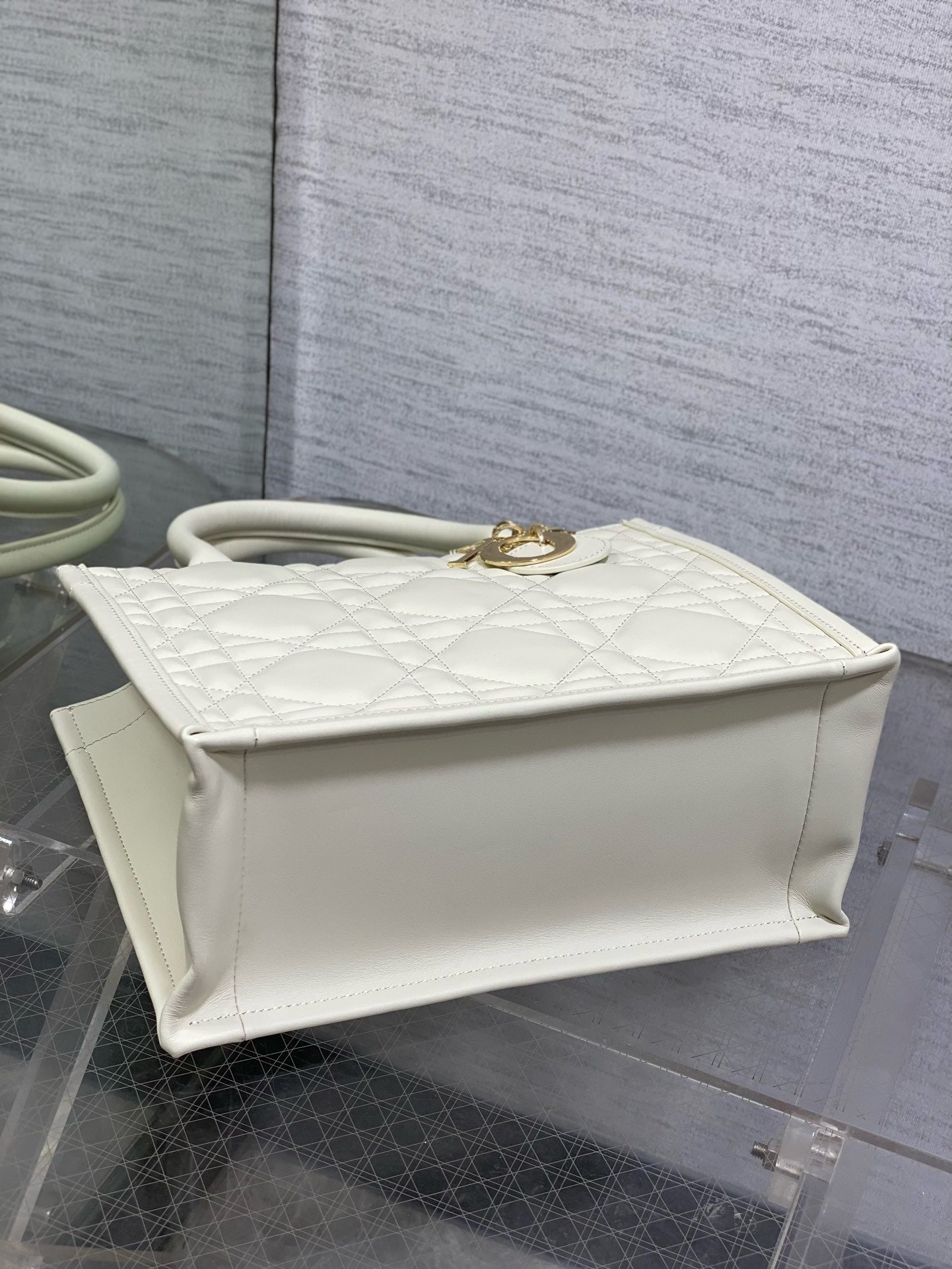 CD Micro Bag – Pristine Latte Off-White Quilted Leather Elongated East-West Clutch