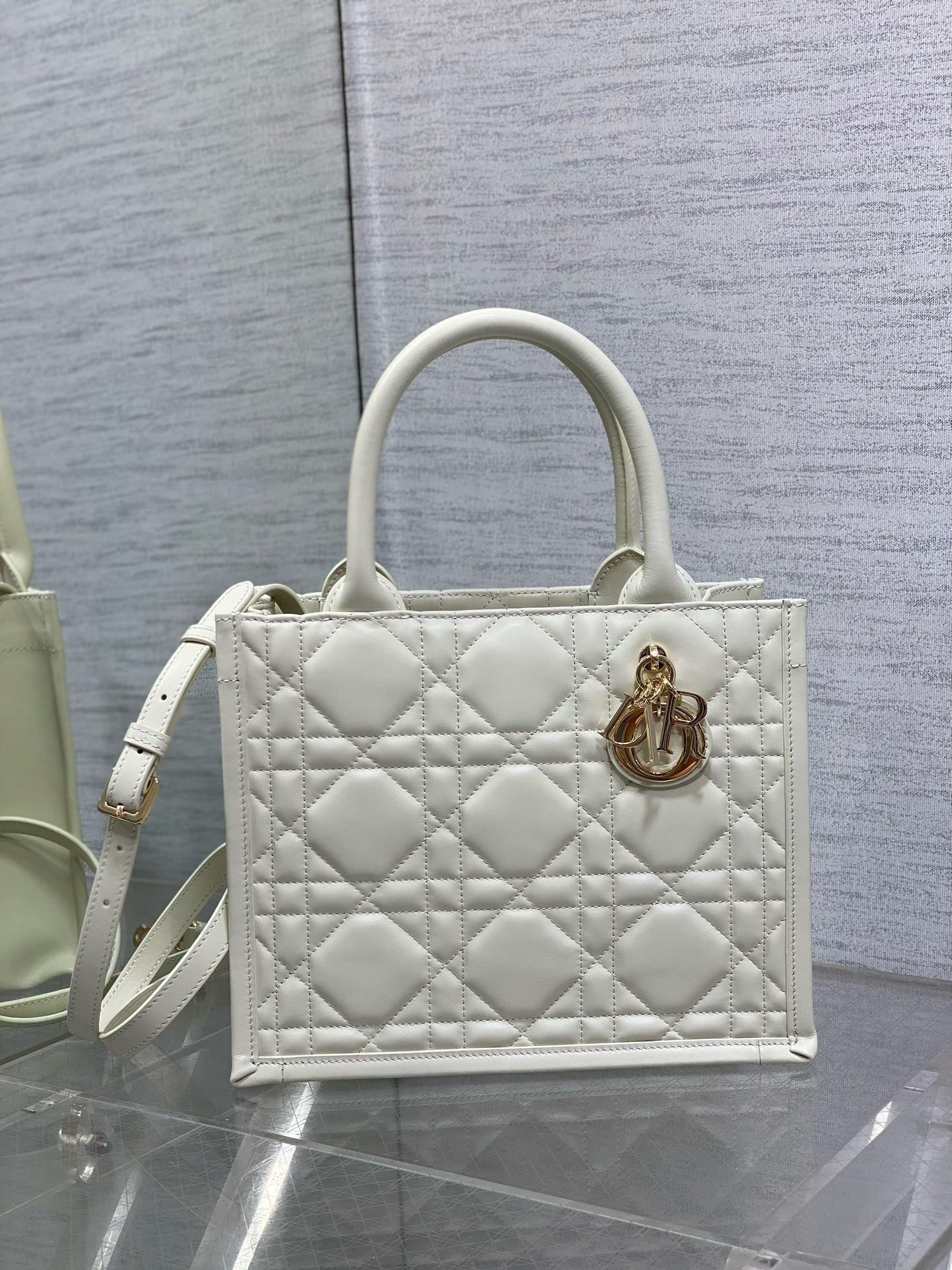 CD Micro Bag – Pristine Latte Off-White Quilted Leather Elongated East-West Clutch