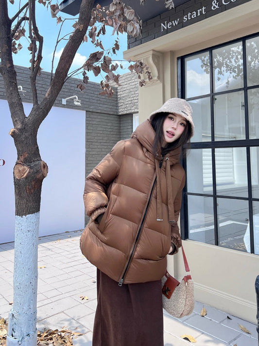 Caramel Brown Women's Hooded Puffer Coat