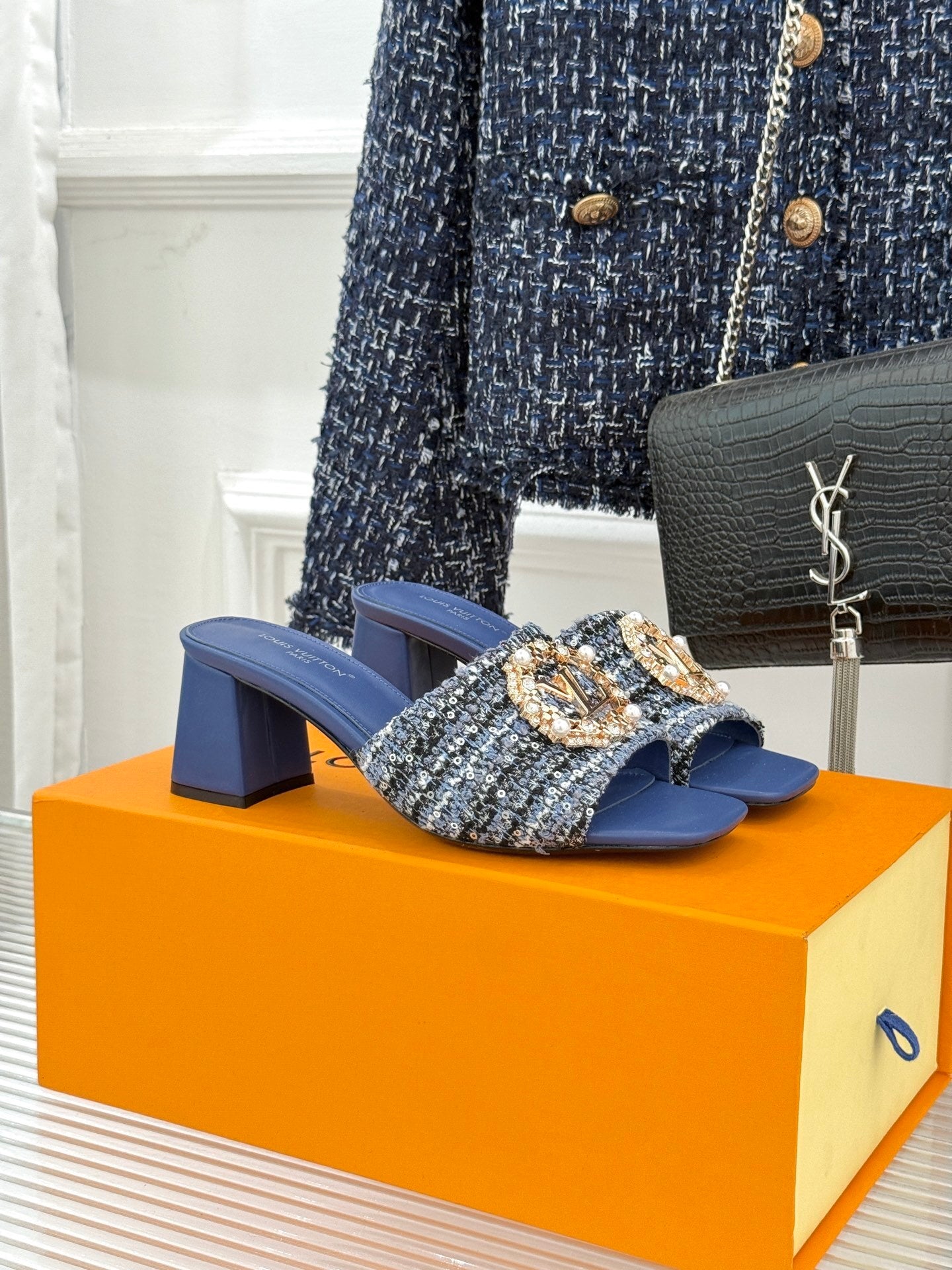 Louis Vuitton LV Mare Mule – Blue Sequin Tweed & Capucines-Inspired Hardware