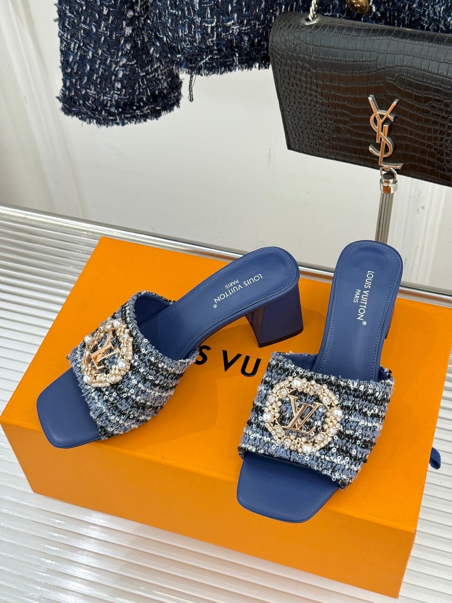 Louis Vuitton LV Mare Mule – Blue Sequin Tweed & Capucines-Inspired Hardware