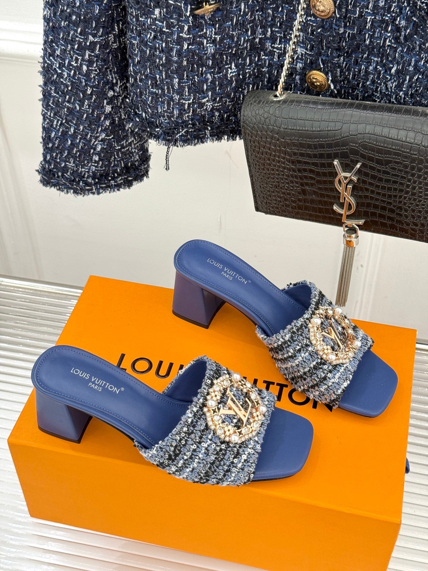 Louis Vuitton LV Mare Mule – Blue Sequin Tweed & Capucines-Inspired Hardware