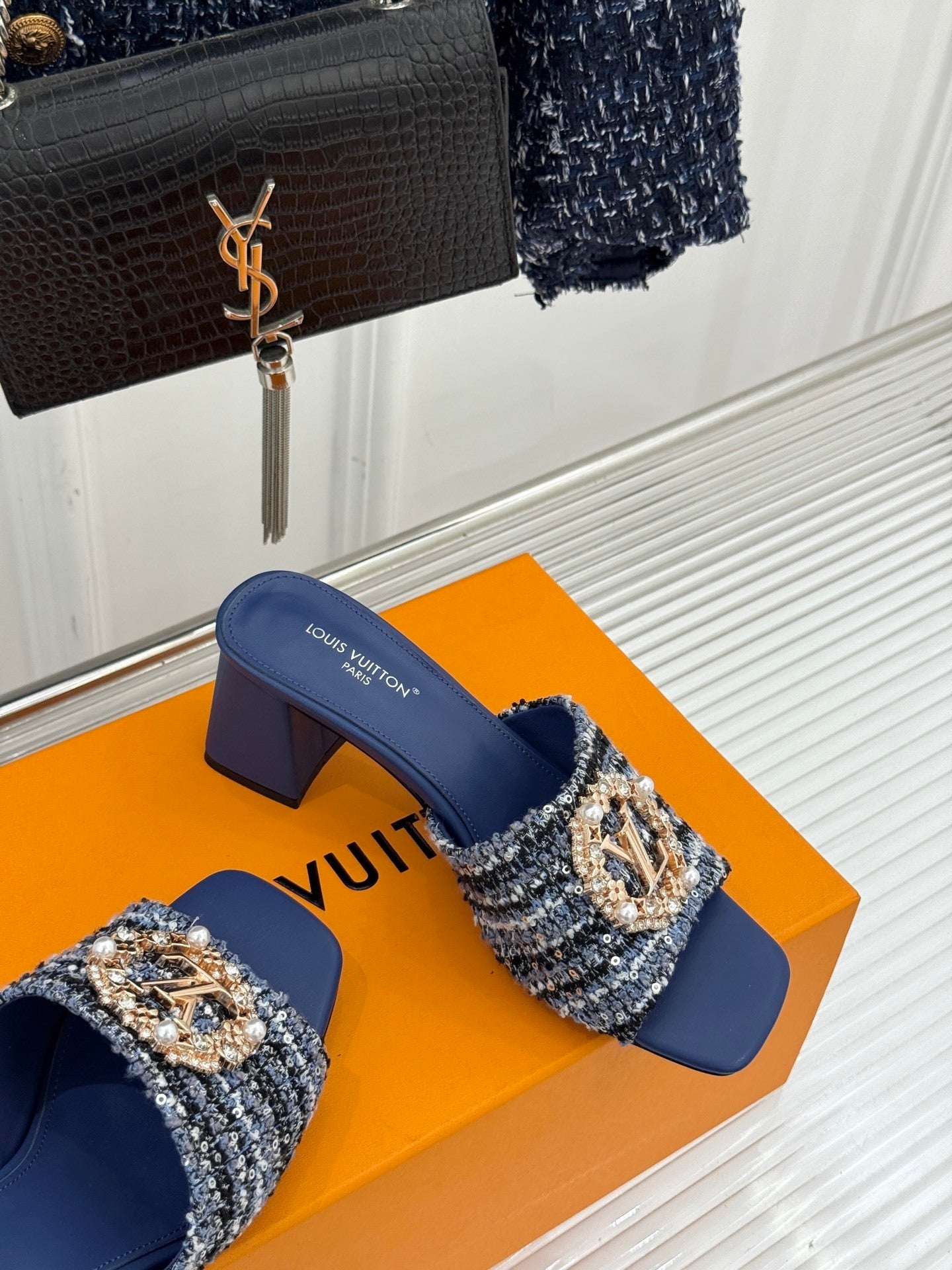 Louis Vuitton LV Mare Mule – Blue Sequin Tweed & Capucines-Inspired Hardware