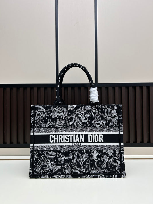 Christian  Large Book Tote 42cm – 2025 Limited Edition Midnight Constellation (White & Gold Astral Embroidery)