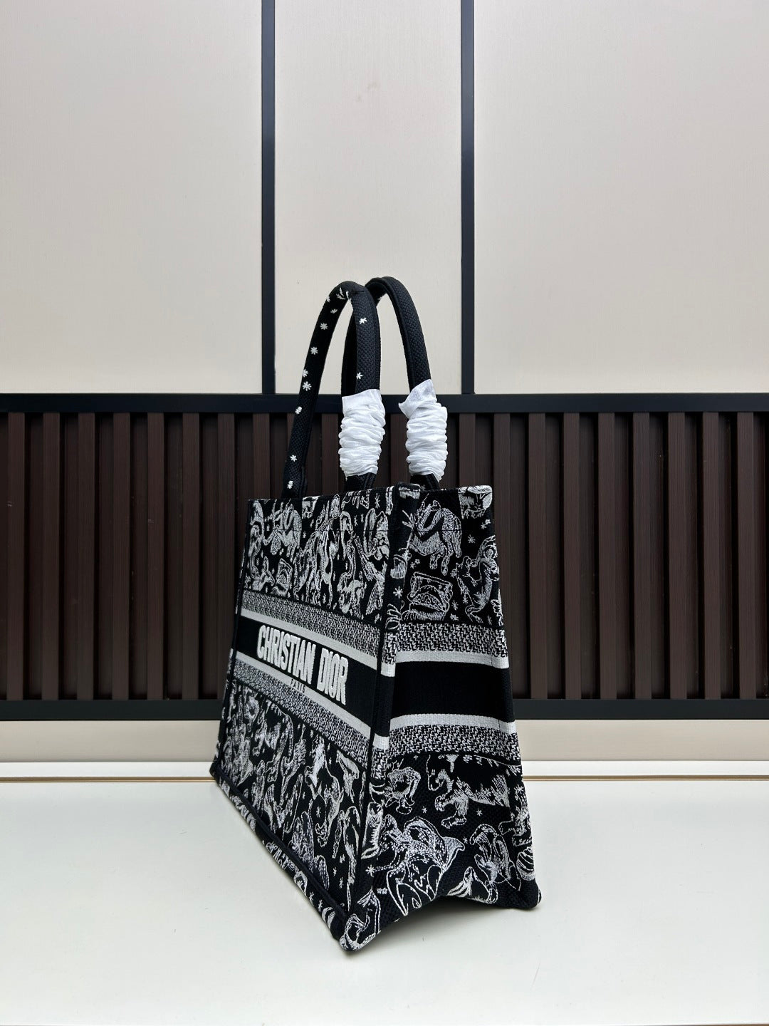 Christian  Large Book Tote 42cm – 2025 Limited Edition Midnight Constellation (White & Gold Astral Embroidery)