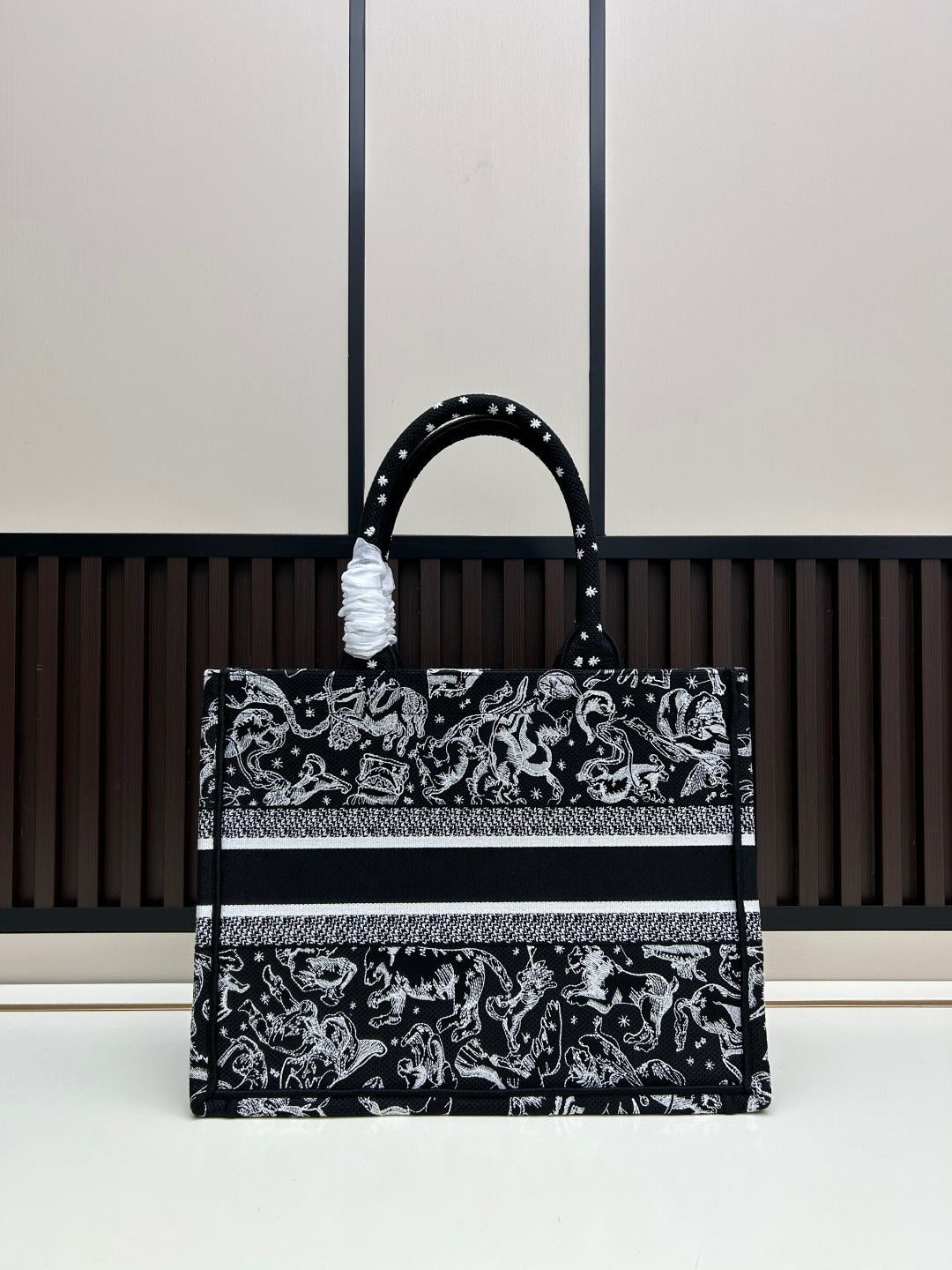 Christian  Large Book Tote 42cm – 2025 Limited Edition Midnight Constellation (White & Gold Astral Embroidery)