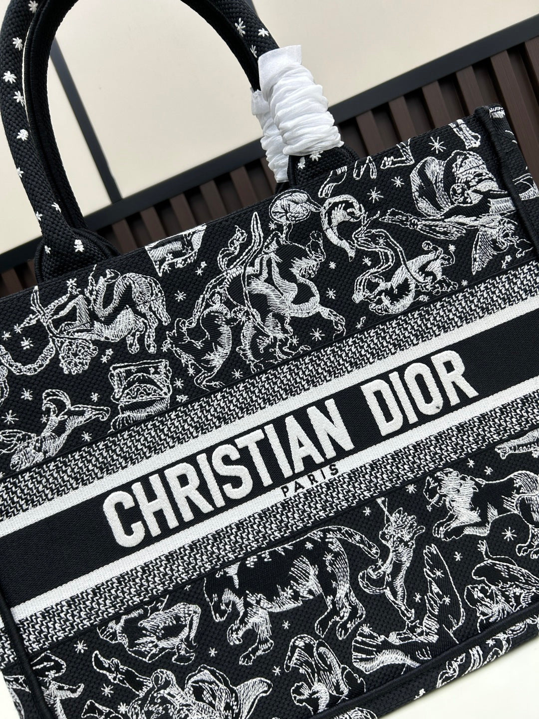 Christian  Large Book Tote 42cm – 2025 Limited Edition Midnight Constellation (White & Gold Astral Embroidery)