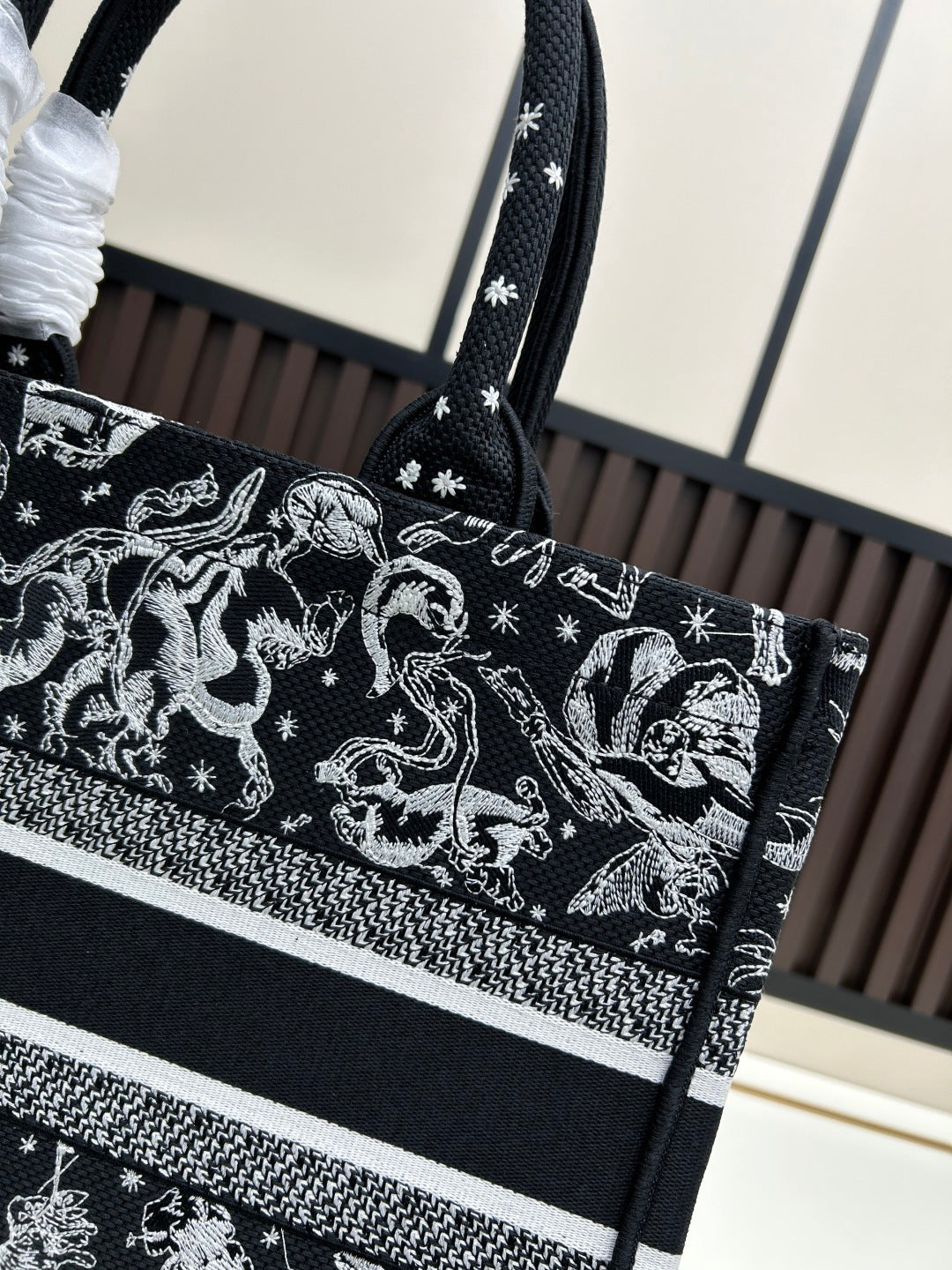 Christian  Large Book Tote 42cm – 2025 Limited Edition Midnight Constellation (White & Gold Astral Embroidery)