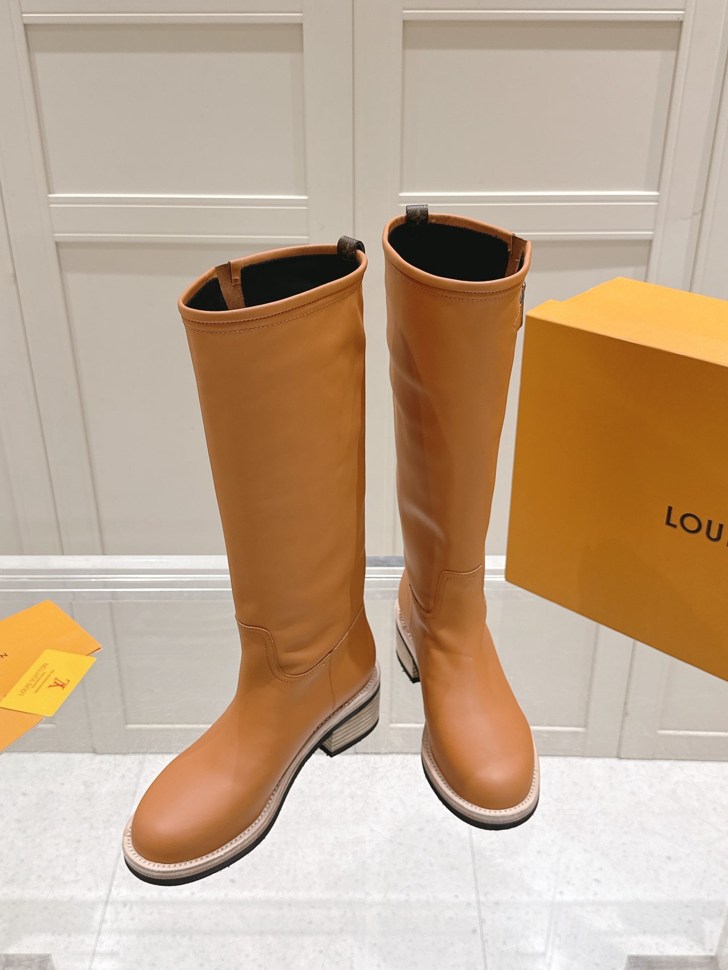LV Ranger High Boot – Rich Tan Calfskin Tall Riding Boots with Contrast Stitched Welt