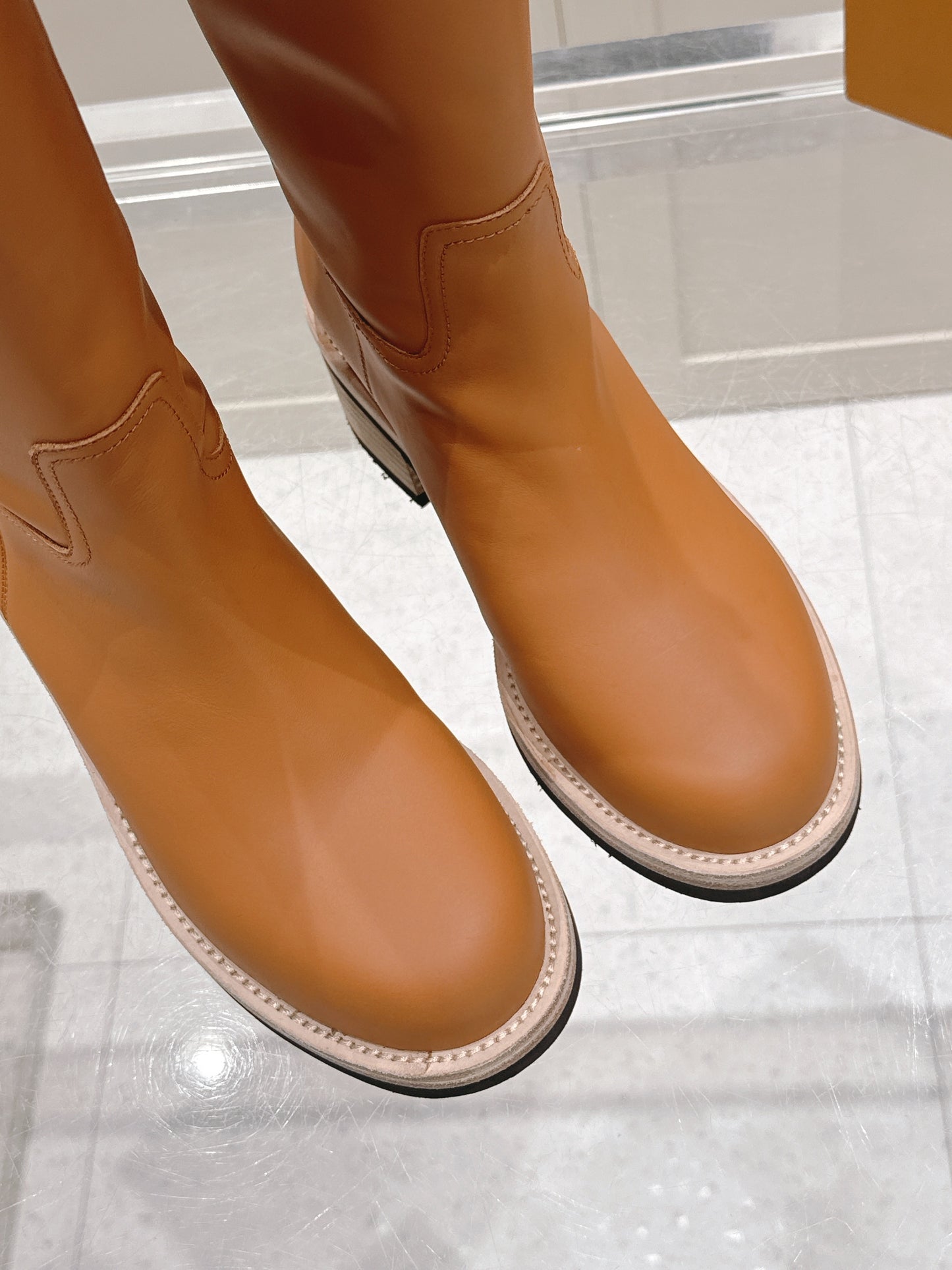 LV Ranger High Boot – Rich Tan Calfskin Tall Riding Boots with Contrast Stitched Welt