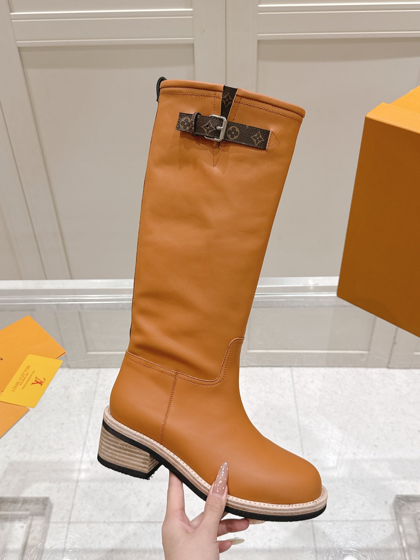 LV Ranger High Boot – Rich Tan Calfskin Tall Riding Boots with Contrast Stitched Welt