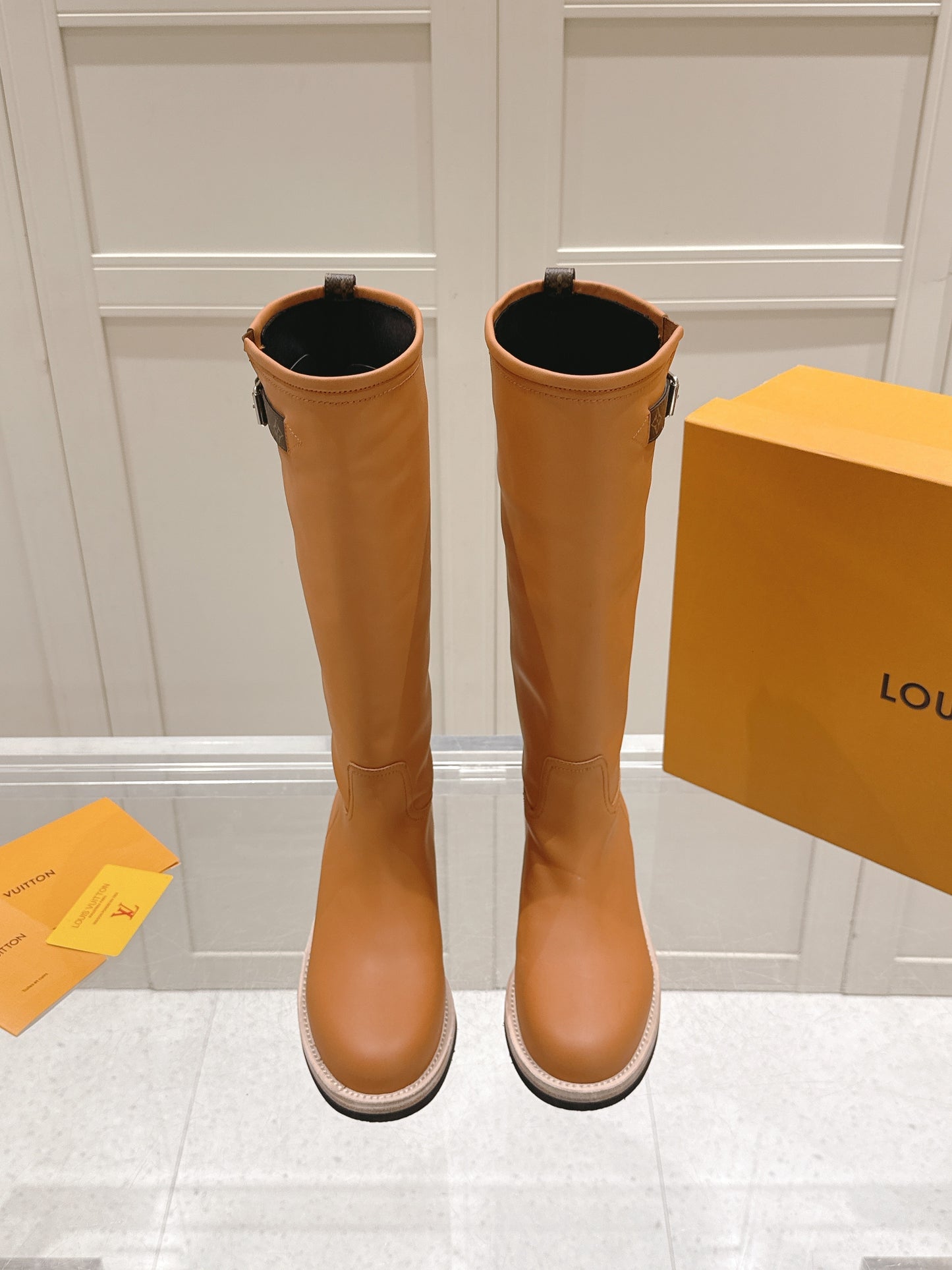 LV Ranger High Boot – Rich Tan Calfskin Tall Riding Boots with Contrast Stitched Welt