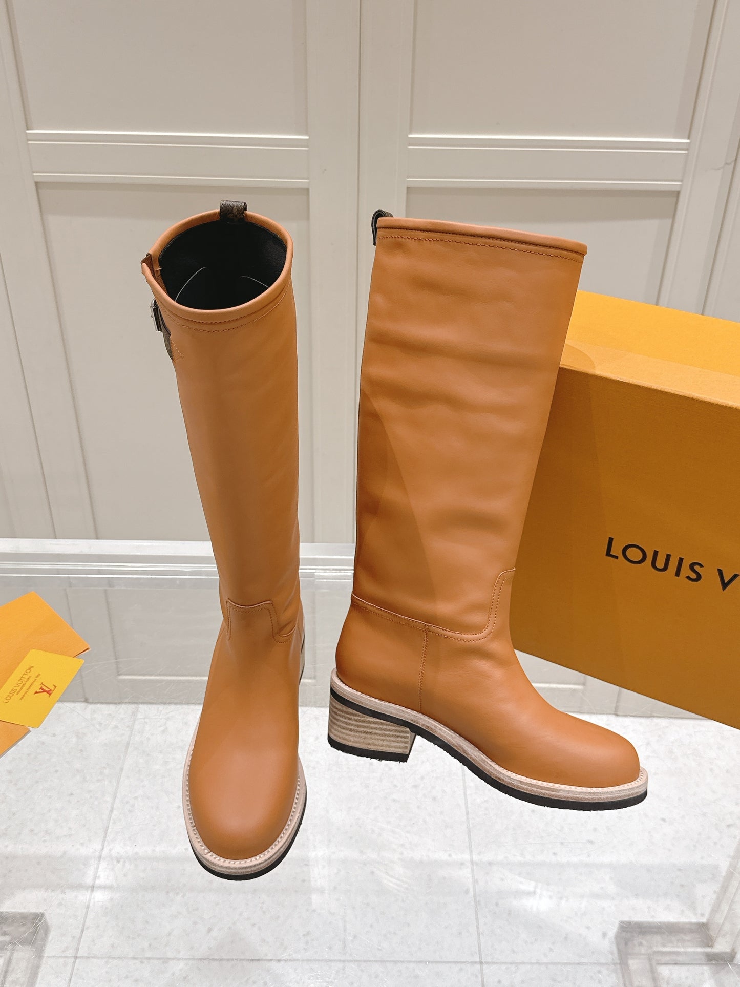 LV Ranger High Boot – Rich Tan Calfskin Tall Riding Boots with Contrast Stitched Welt
