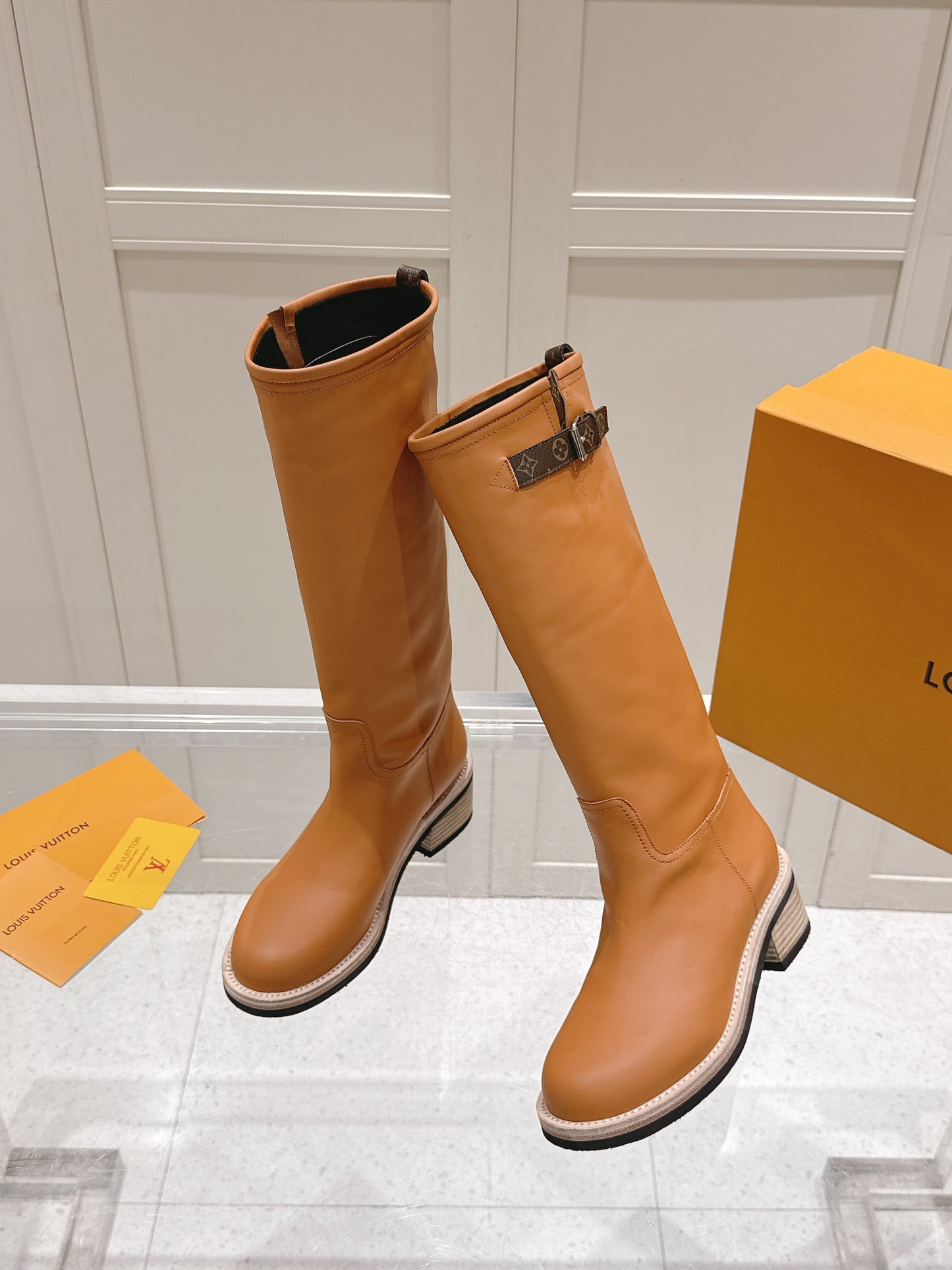 LV Ranger High Boot – Rich Tan Calfskin Tall Riding Boots with Contrast Stitched Welt