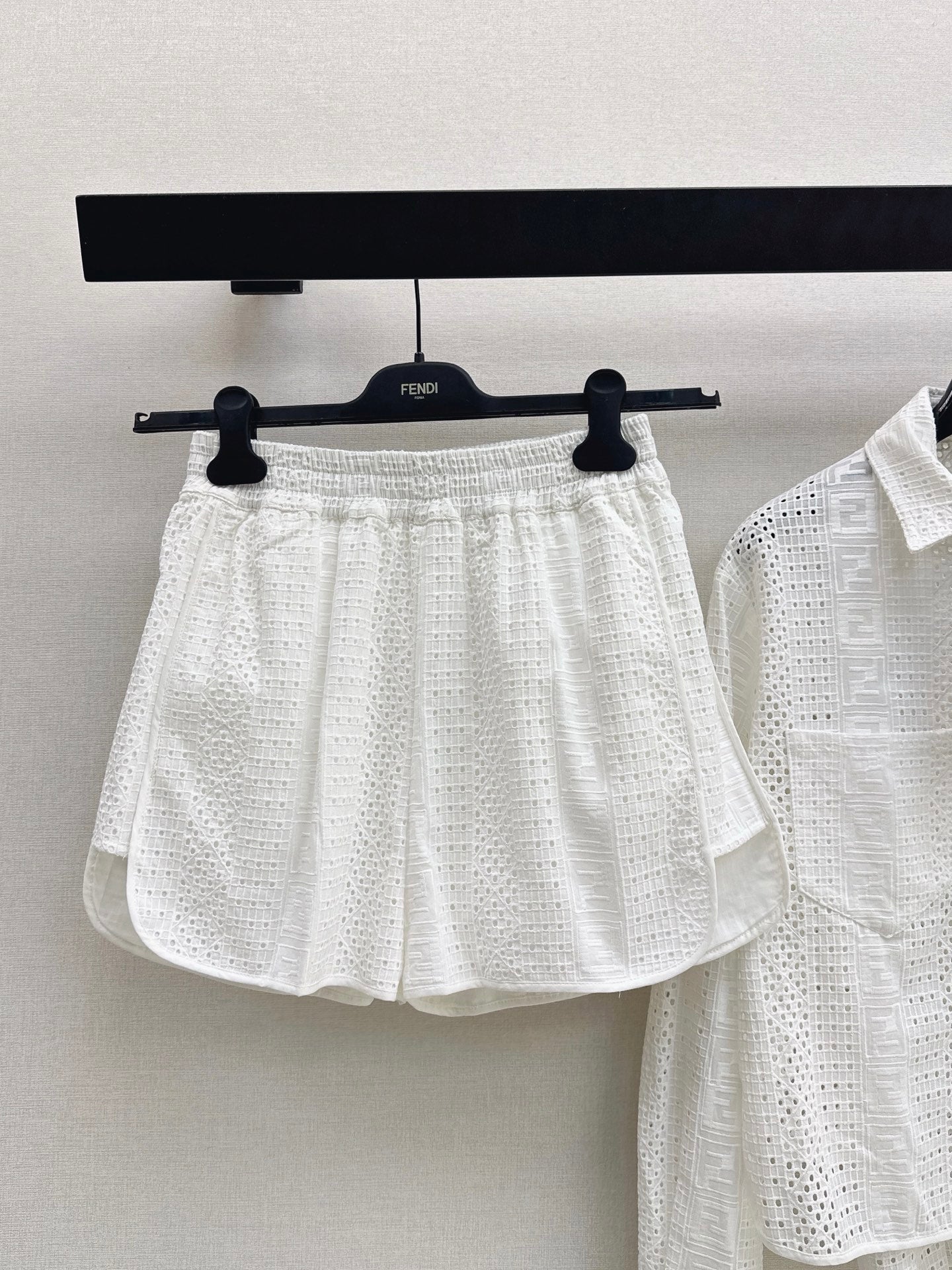 FF Broderie Anglaise Set – Long-Sleeve Button-Down Shirt and Smocked Waistband Shorts