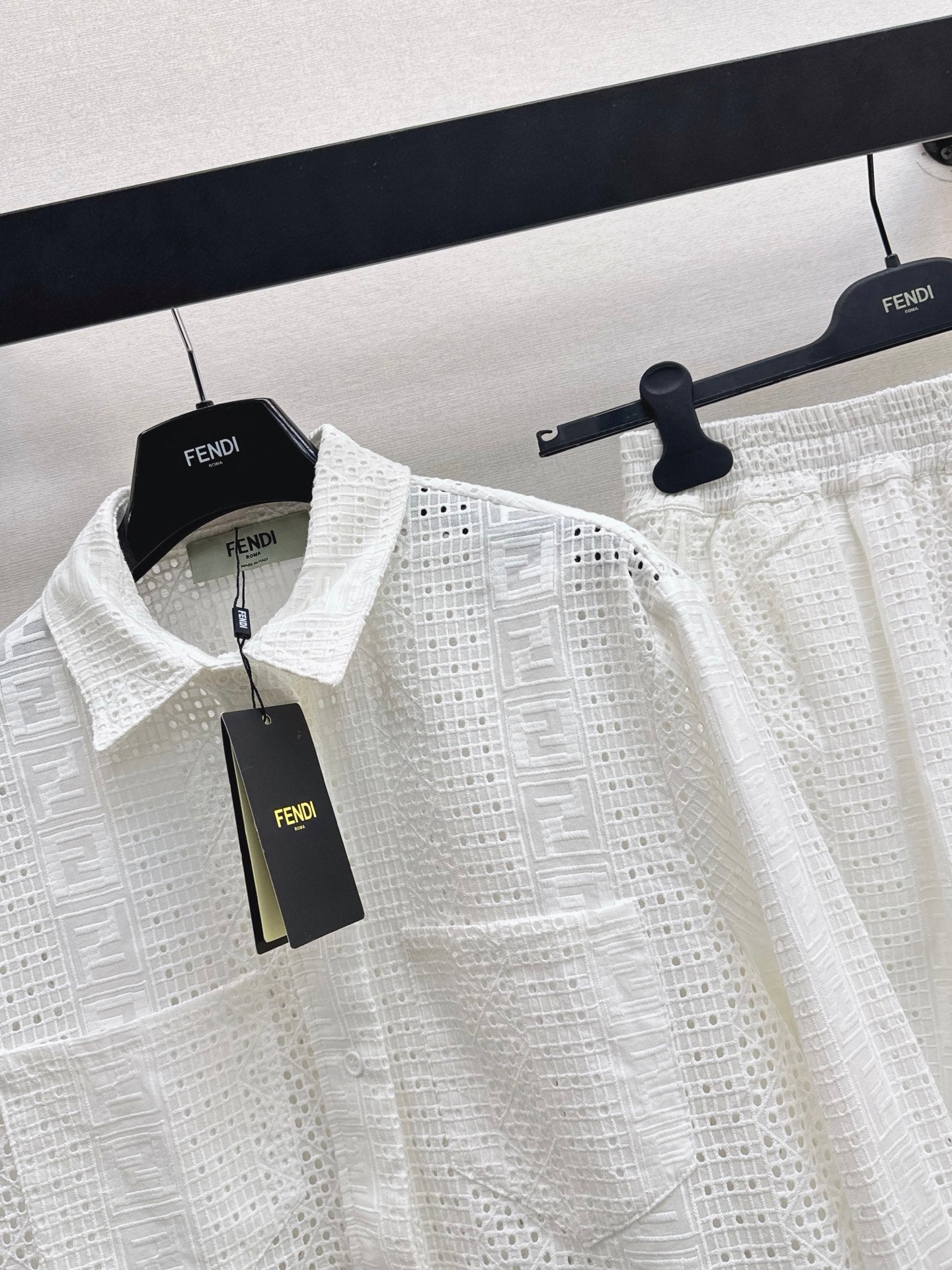 FF Broderie Anglaise Set – Long-Sleeve Button-Down Shirt and Smocked Waistband Shorts