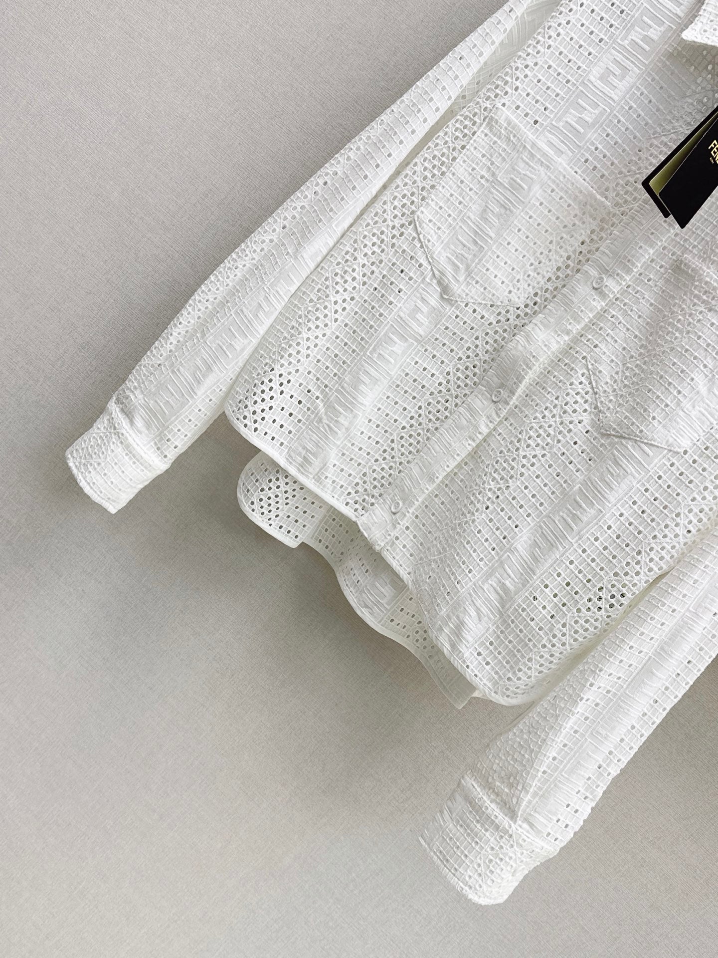 FF Broderie Anglaise Set – Long-Sleeve Button-Down Shirt and Smocked Waistband Shorts