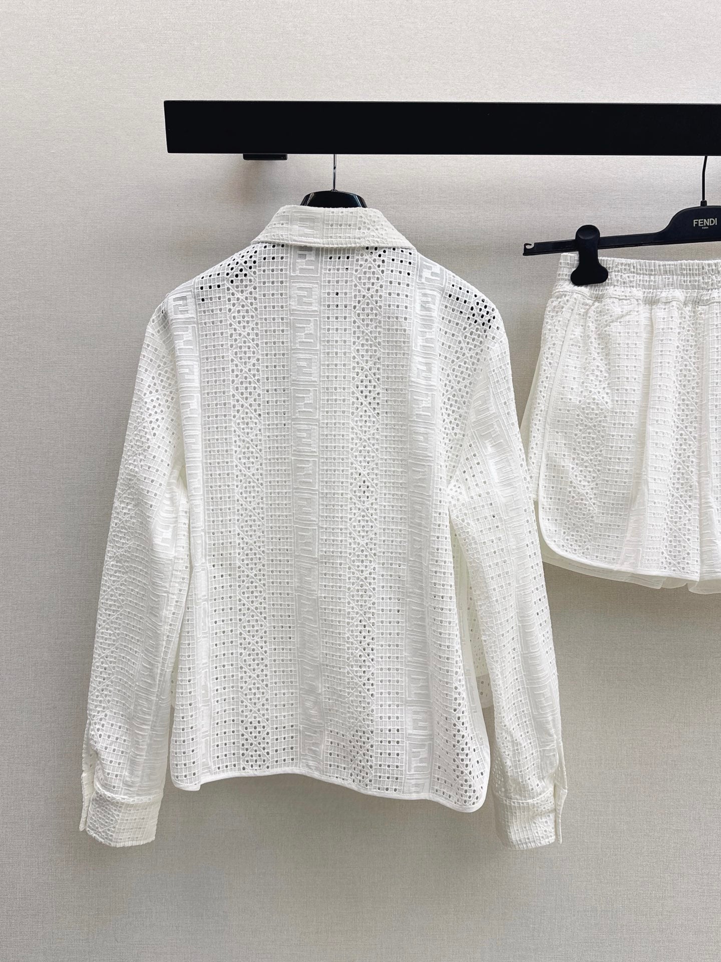 FF Broderie Anglaise Set – Long-Sleeve Button-Down Shirt and Smocked Waistband Shorts