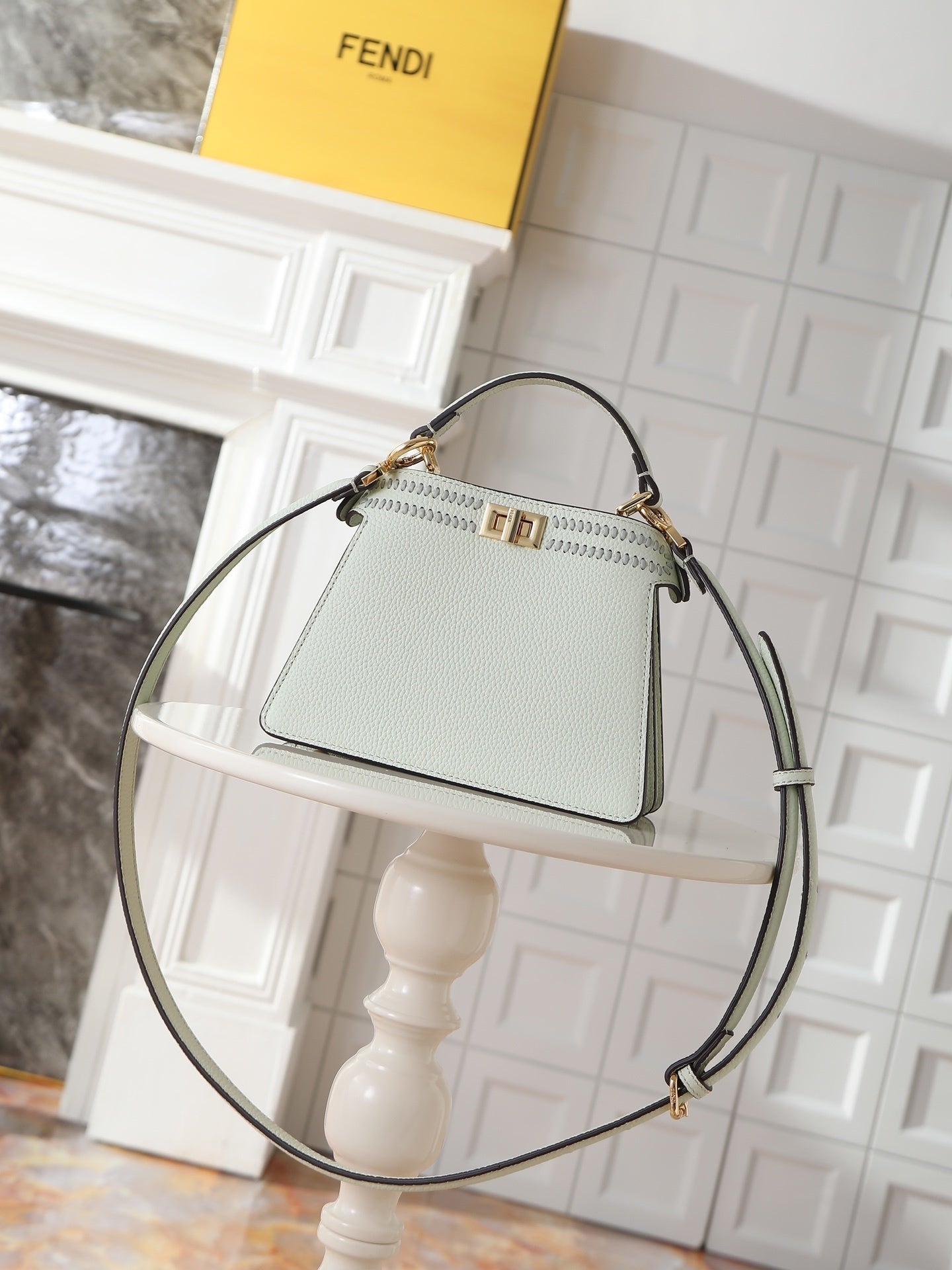 Fendi Peekaboo ISeeU Small – White Calfskin Bag with Hand-Placed "Blooming Crystals"