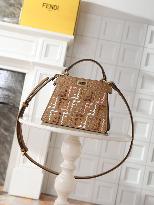 Peekaboo ISeeU Small Interlace – Camellia Calfskin Bag with Woven FF Motif