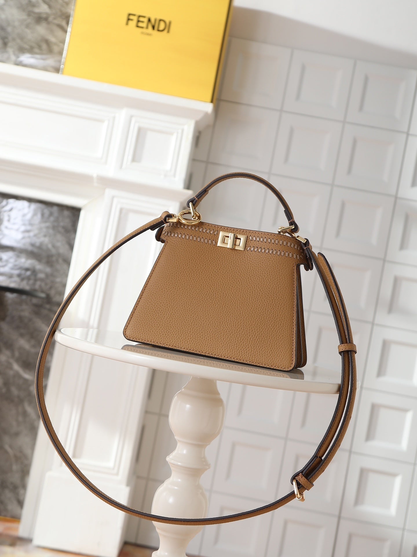 Peekaboo ISeeU Small Interlace – Camellia Calfskin Bag with Woven FF Motif