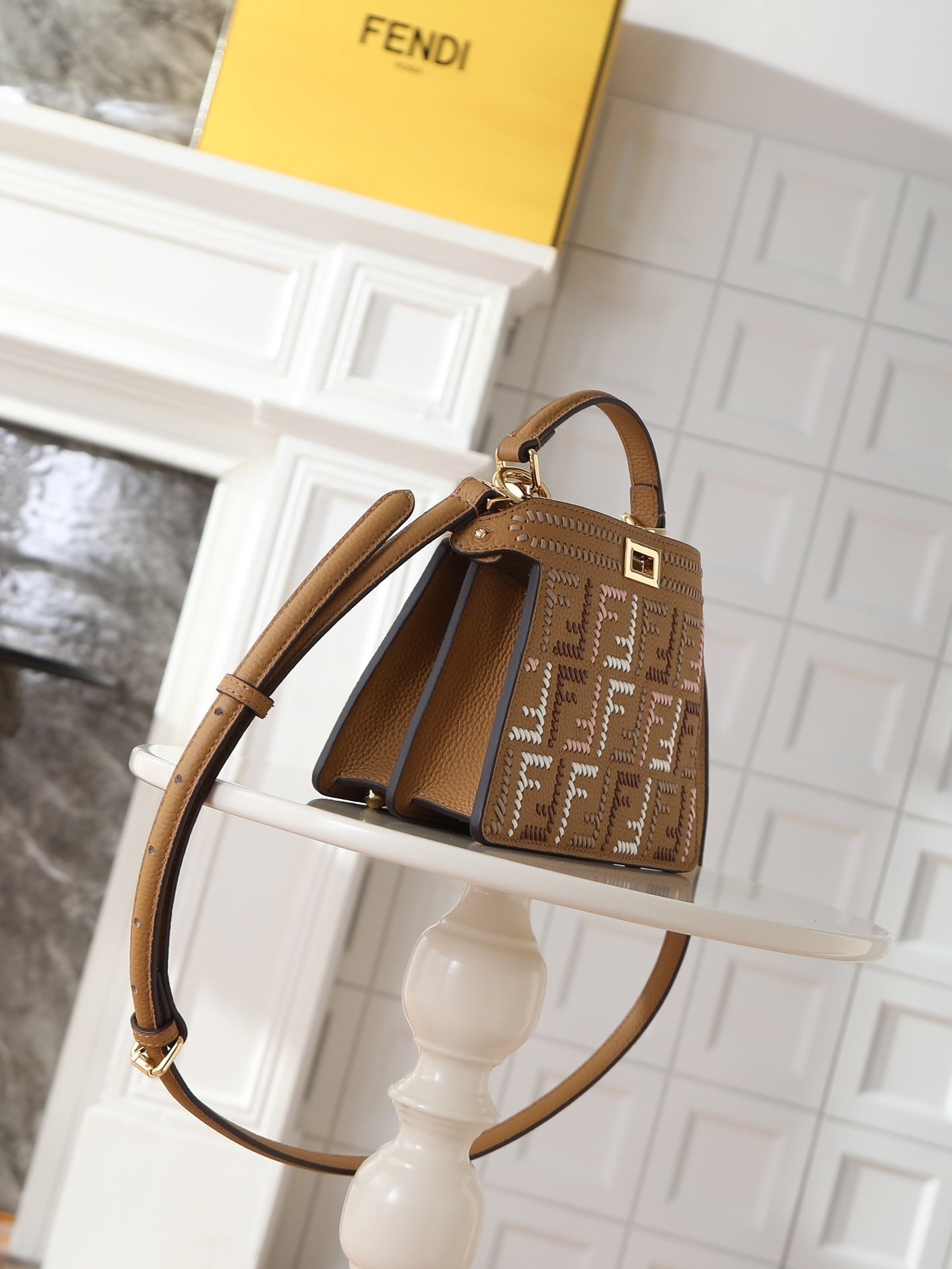 Peekaboo ISeeU Small Interlace – Camellia Calfskin Bag with Woven FF Motif