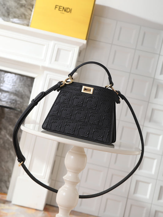 Peekaboo ISeeU Small – Black Calfskin with Hand-Woven Interlace FF Detail