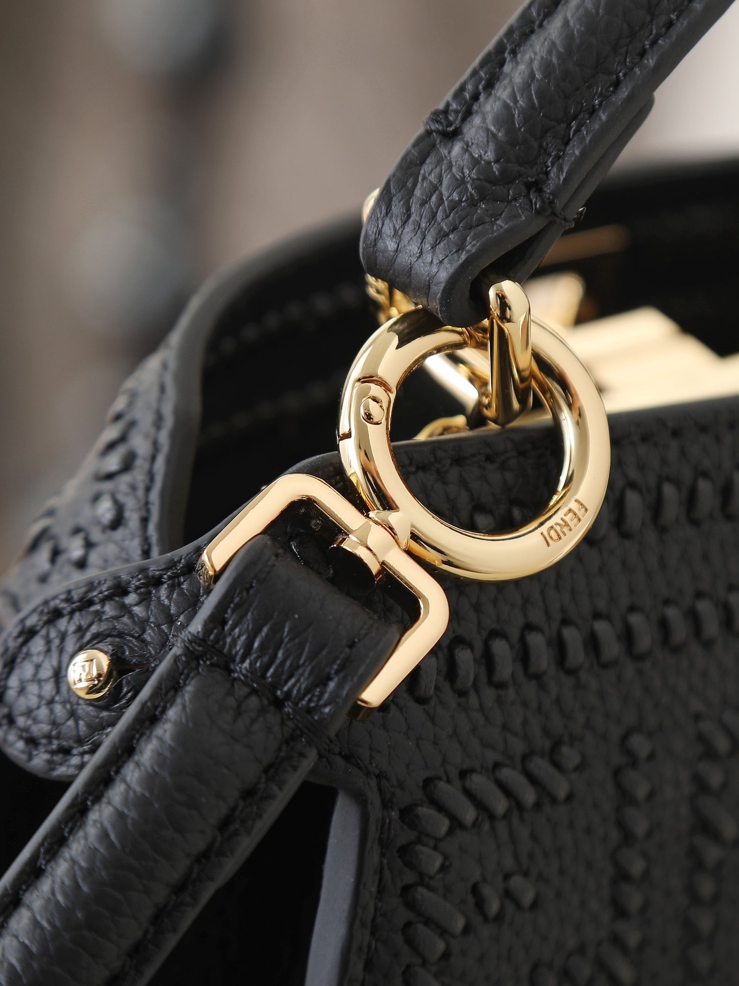 Peekaboo ISeeU Small – Black Calfskin with Hand-Woven Interlace FF Detail