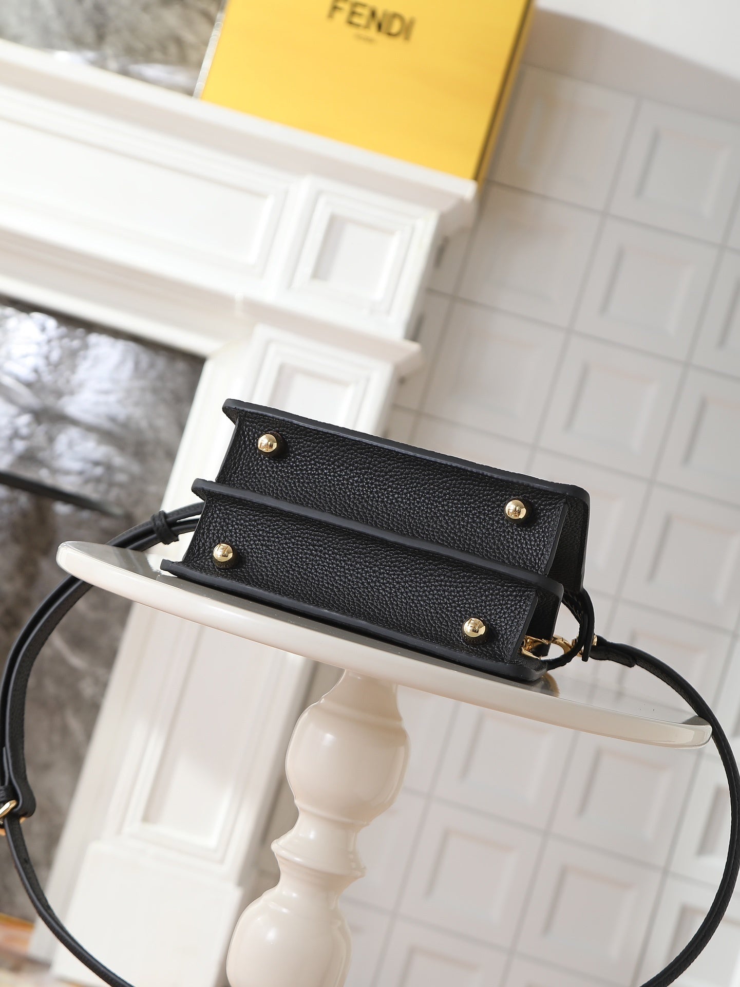 Peekaboo ISeeU Small – Black Calfskin with Hand-Woven Interlace FF Detail