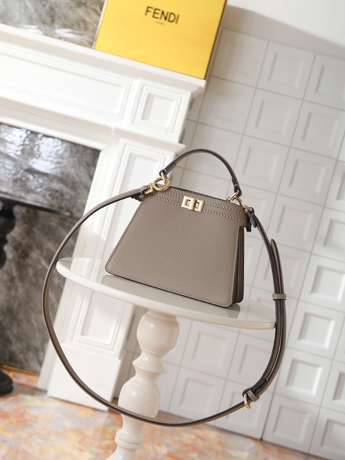 Peekaboo ISeeU  Petite Bag – Dove Gray Calfskin with Interlace FF Detail