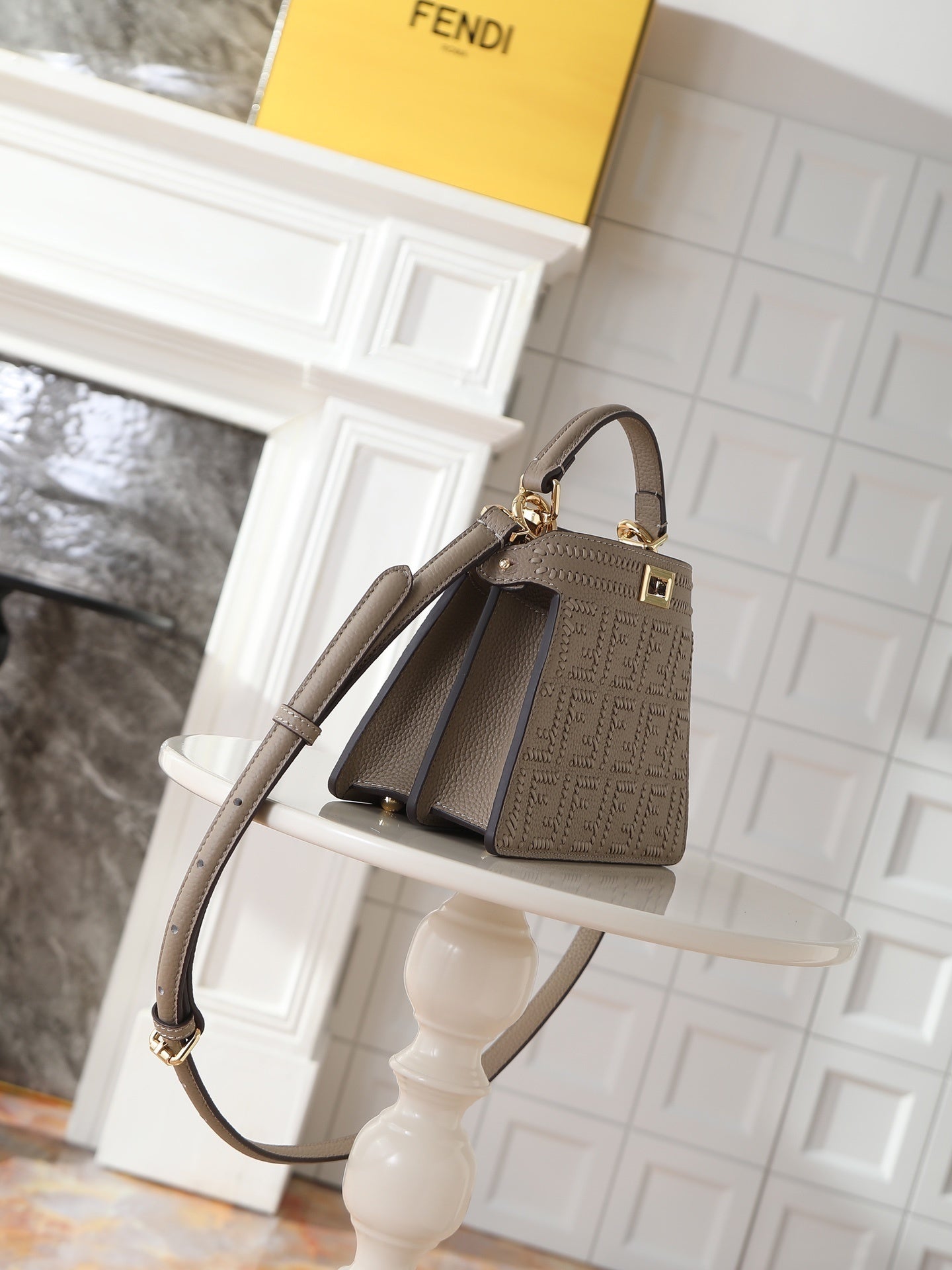 Peekaboo ISeeU  Petite Bag – Dove Gray Calfskin with Interlace FF Detail